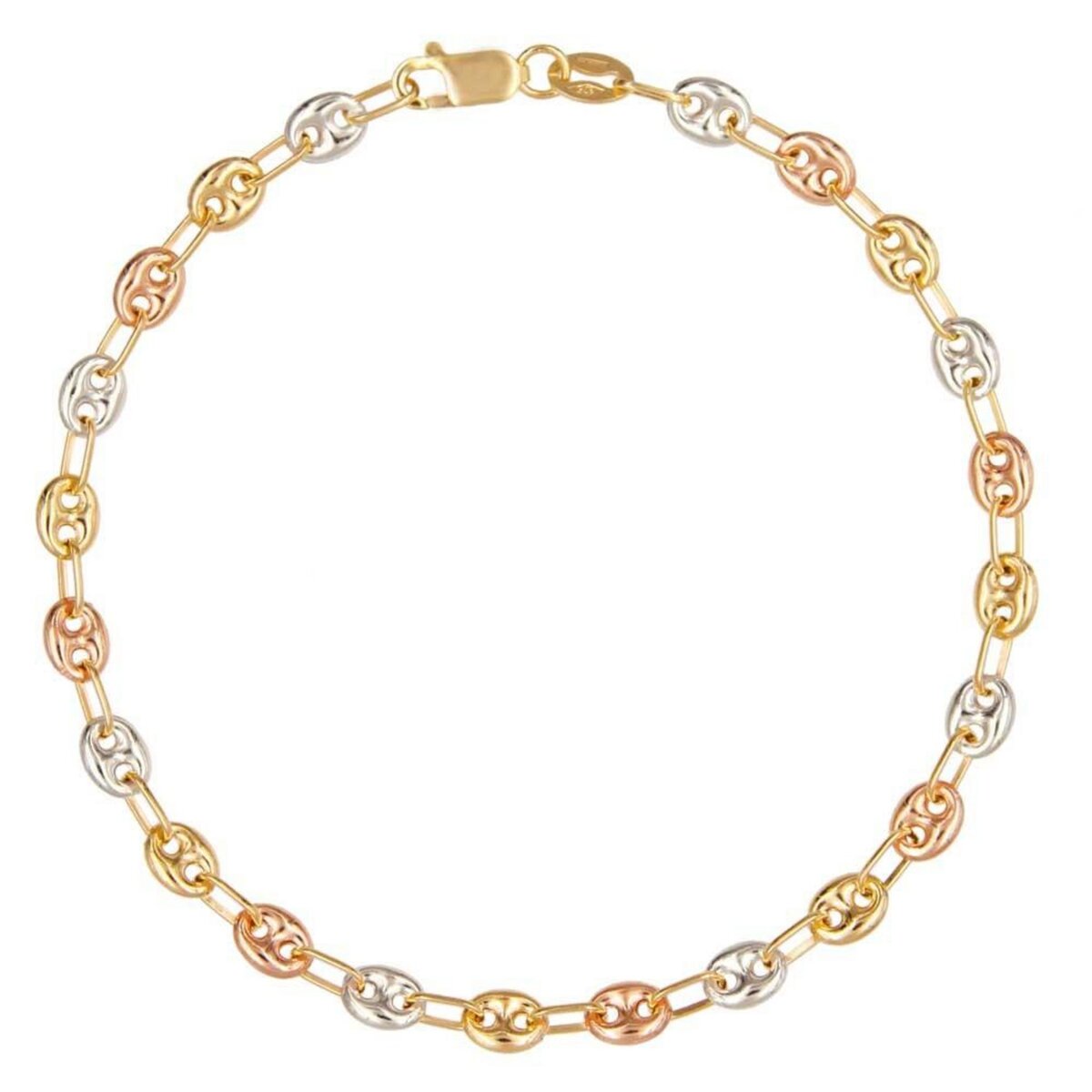 L'ATELIER D'AZUR Bracelet 3 Ors - Or Tricolore - Grain de Café Jaune, Blanc et Rose - Femme
