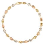 L'ATELIER D'AZUR Bracelet 3 Ors - Or Tricolore - Grain de Café Jaune, Blanc et Rose - Femme