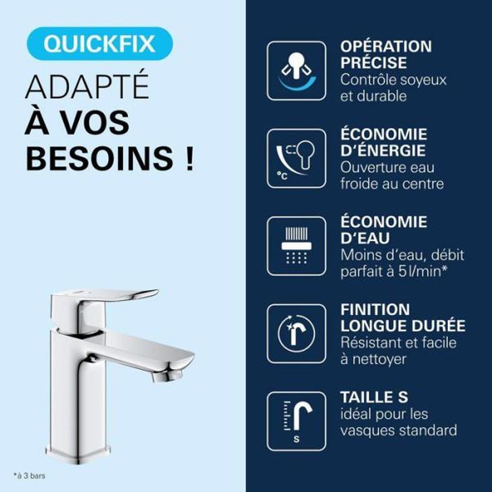 Voir la diapositive 4 : Grohe Mitigeur de lavabo - grohe dice - taille s - cartouche ch3 & vidage clic-clac - chrome