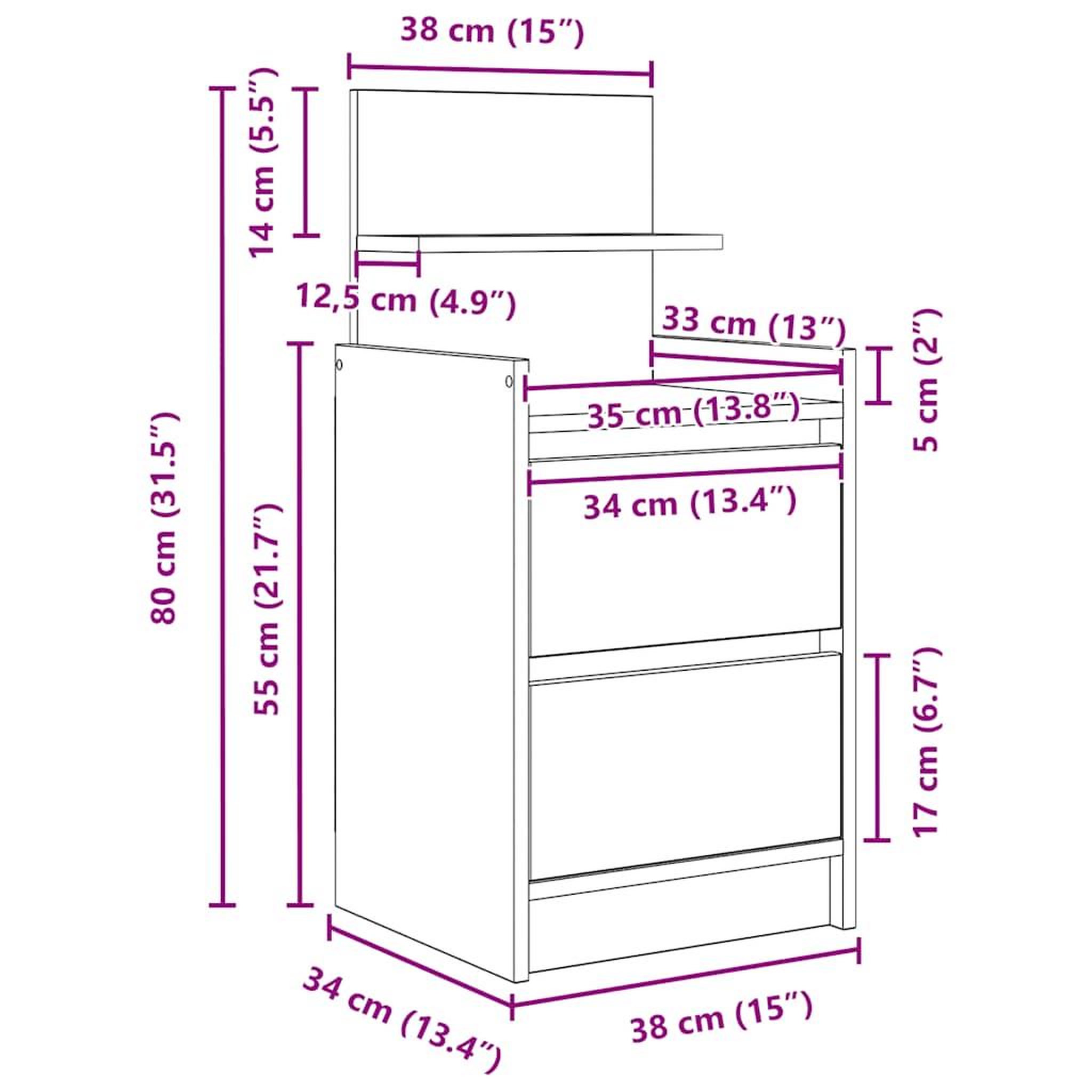 Voir la diapositive 6 : VIDAXL Table de chevet avec 2 tiroirs chene sonoma 38x34x80 cm
