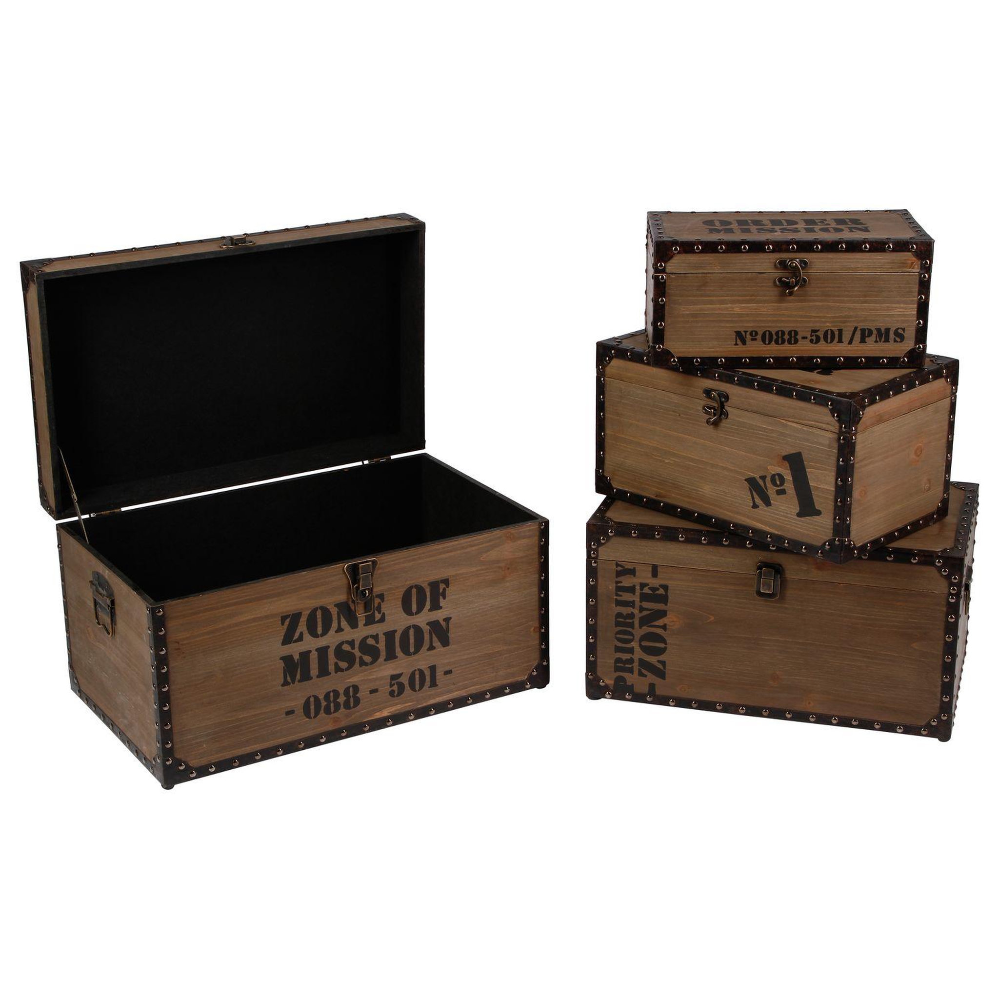 ATMOSPHERA 4 Malles vintages design bois Factory - Marron