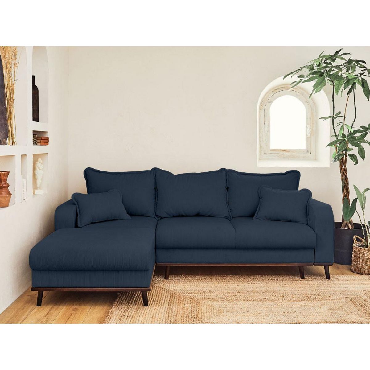 LISA DESIGN Albane - canapé d'angle gauche - 4 places - convertible avec coffre - en velours côtelé