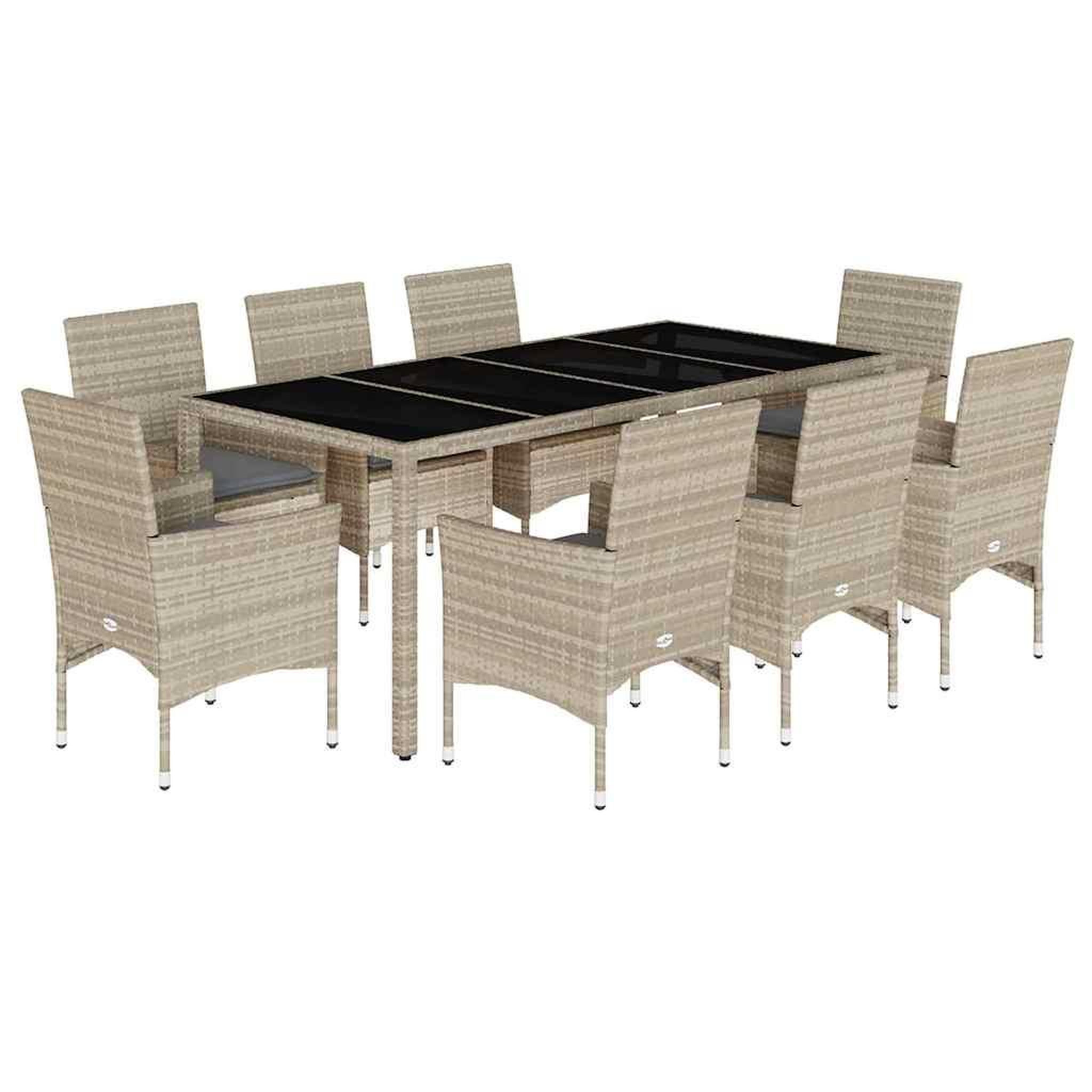 Voir la diapositive 2 : VIDAXL Ensemble a manger de jardin avec coussins 9 pcs rotin et verre