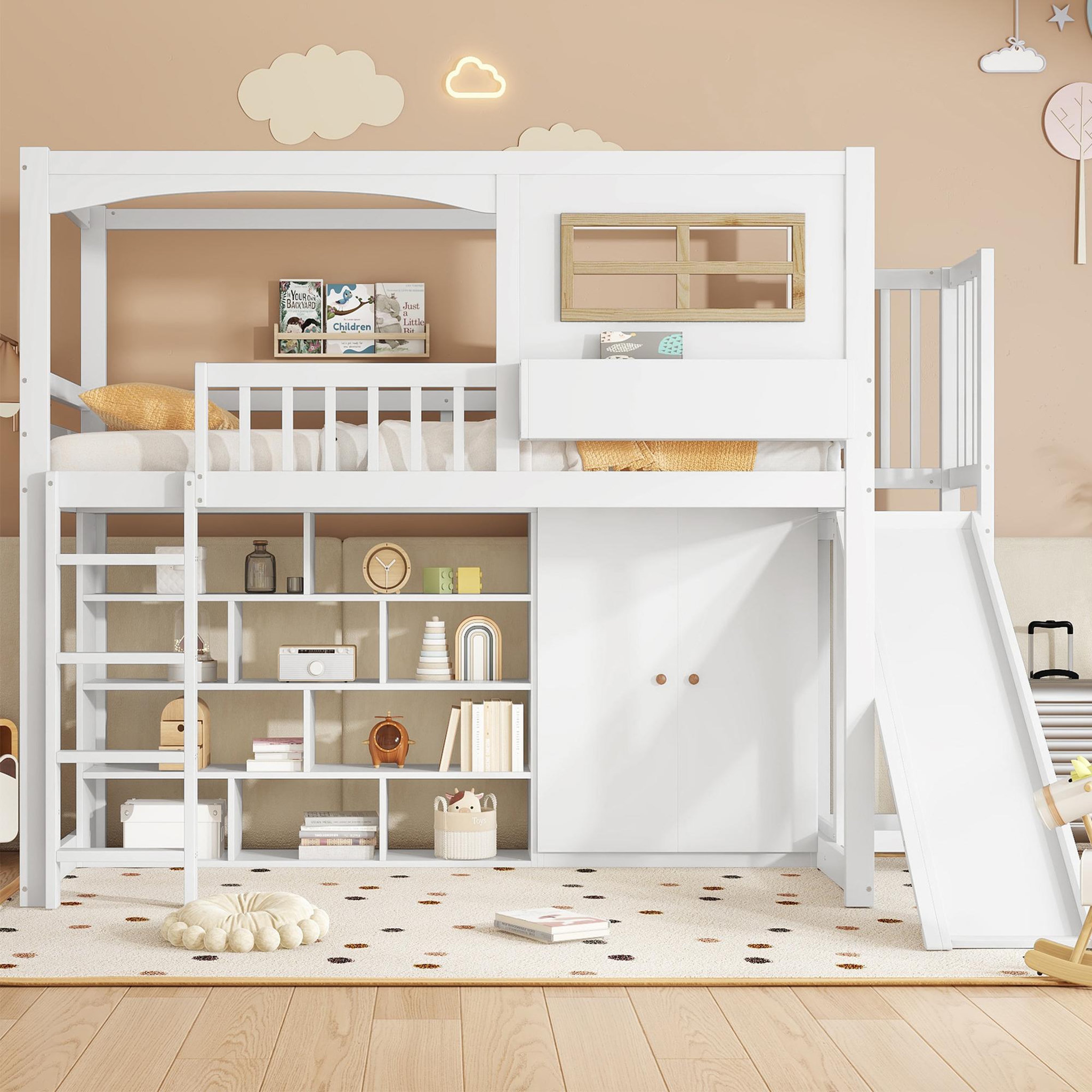 Voir la diapositive 2 : MERAX Lit combiné enfant 90x200cm bois et mdf coloris blanc