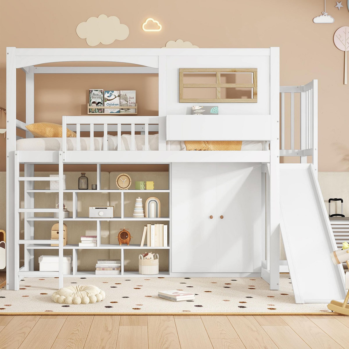 MERAX Lit combiné enfant 90x200cm bois et mdf coloris blanc