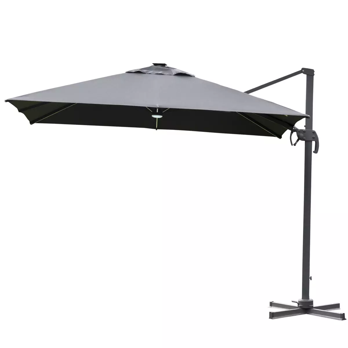 OUTSUNNY Parasol déporté carré parasol LED inclinable pivotant 360° manivelle piètement acier dim. 3L x 3l x 2,66H m gris