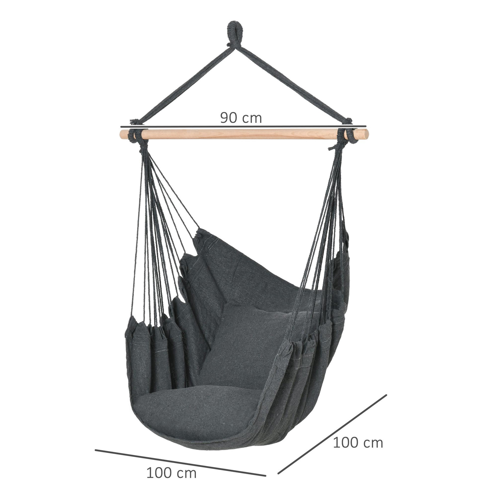 Voir la diapositive 3 : OUTSUNNY Chaise suspendue fauteuil suspendu chaise de détente coussins assise dossier coton polyester anthracite