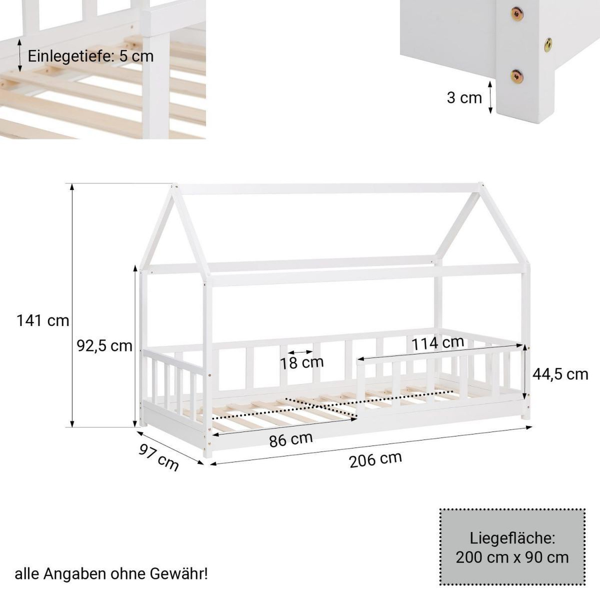 Voir la diapositive 3 : HomeStyle4U Lit D'Enfant 90x200 cm Lit Cabane Montessori avec Barriere