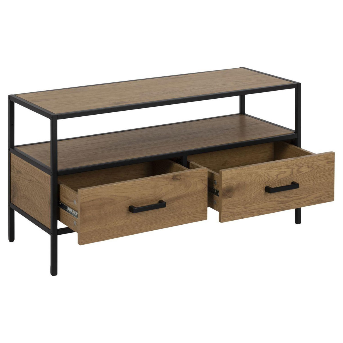 TOILINUX Meuble TV Sireine en MDF avec un plateau et 2 tiroirs - Noir et Marron