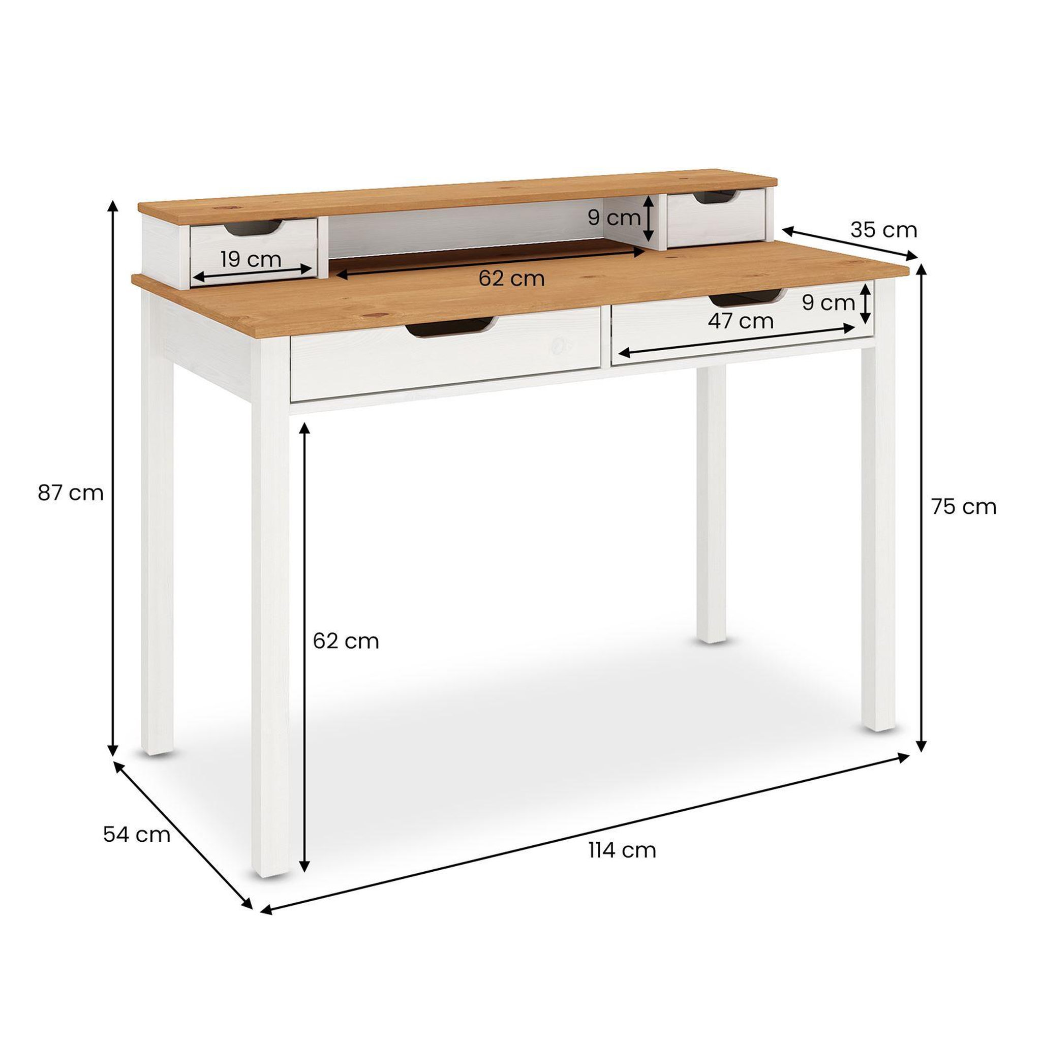 Voir la diapositive 5 : IDIMEX Bureau raul l 114 cm avec 4 tiroirs en bois massif