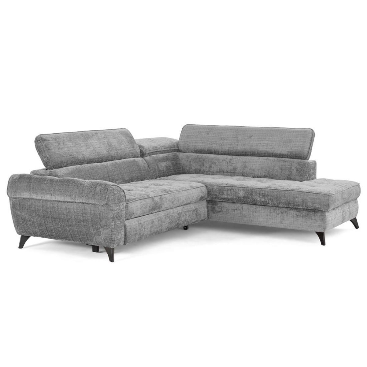 LISA DESIGN Marlo - canapé d'angle droit 5 places convertible avec coffre et têtières en velours texturé