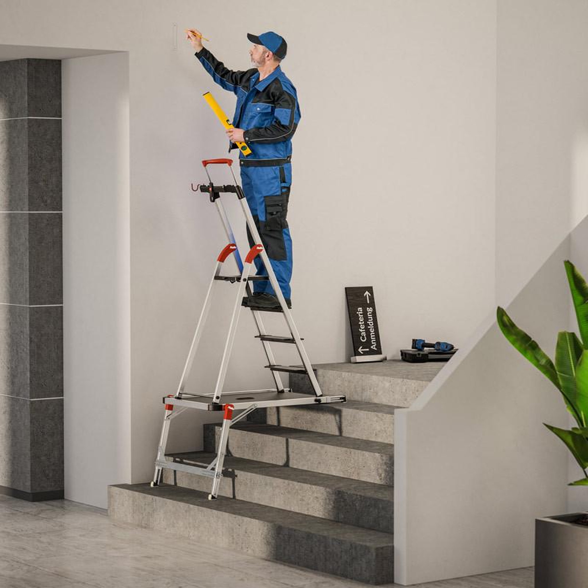 Voir la diapositive 2 : HAILO Plateforme de travail pour escalier en aluminium hailo tp2 pro