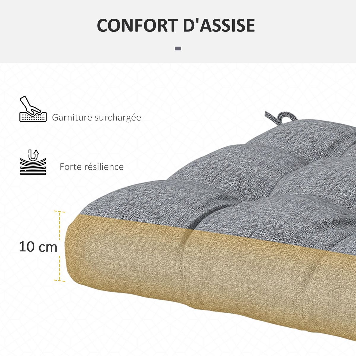 OUTSUNNY Lot de 4 coussins de chaise de jardin avec attaches gris