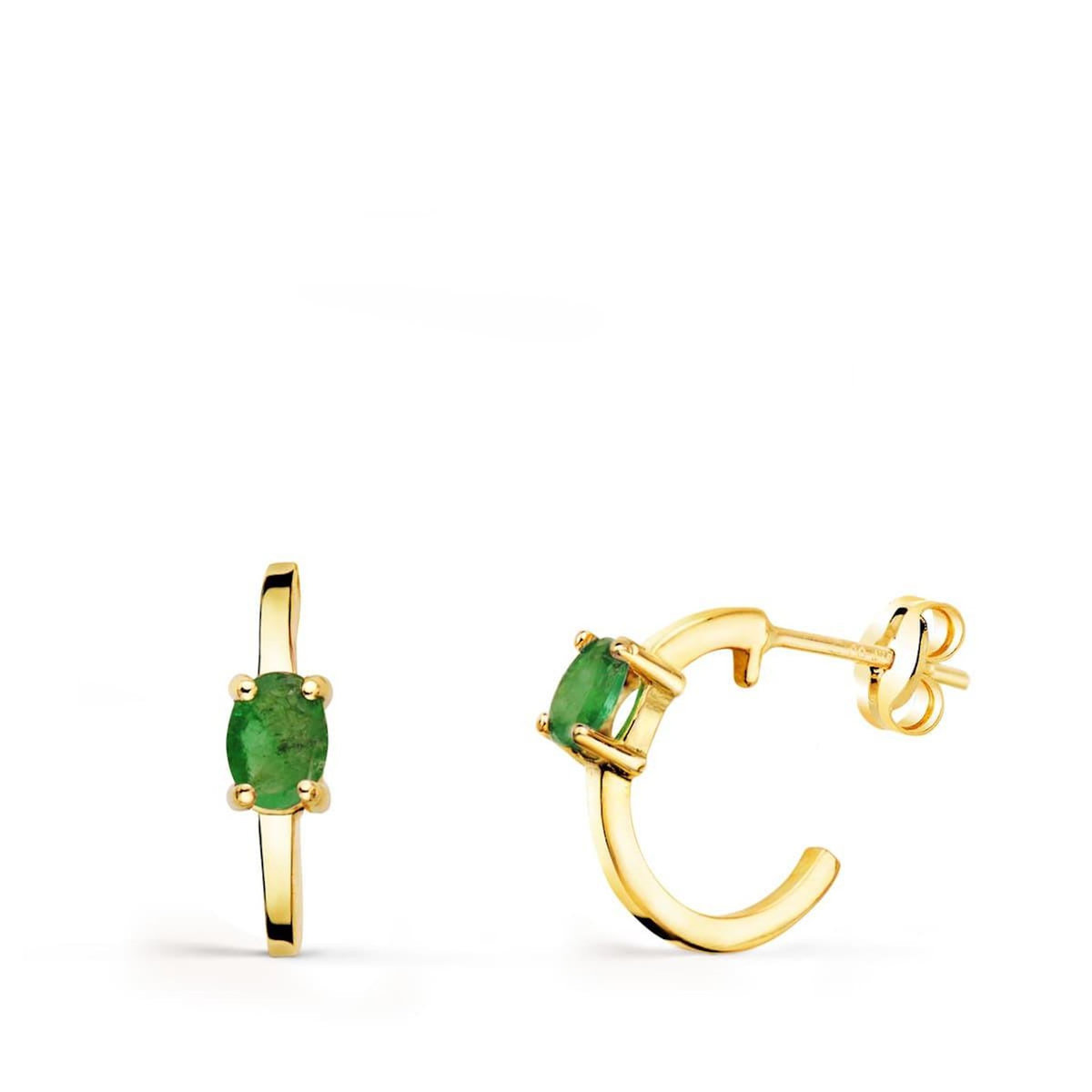 L'ATELIER D'AZUR Boucles d'Oreilles Demi Créoles Emeraudes - Or 18 Carats 750 Jaune