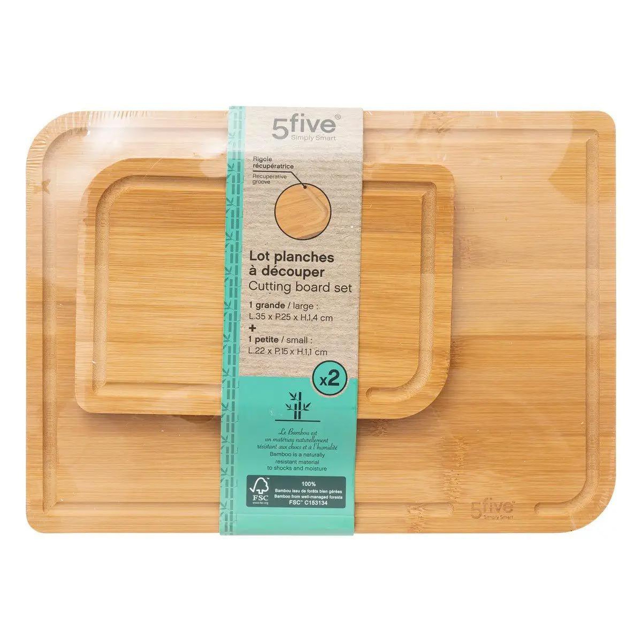 Voir la diapositive 6 : FIVE Lot de 2 planches à découper  bambou  35cm beige