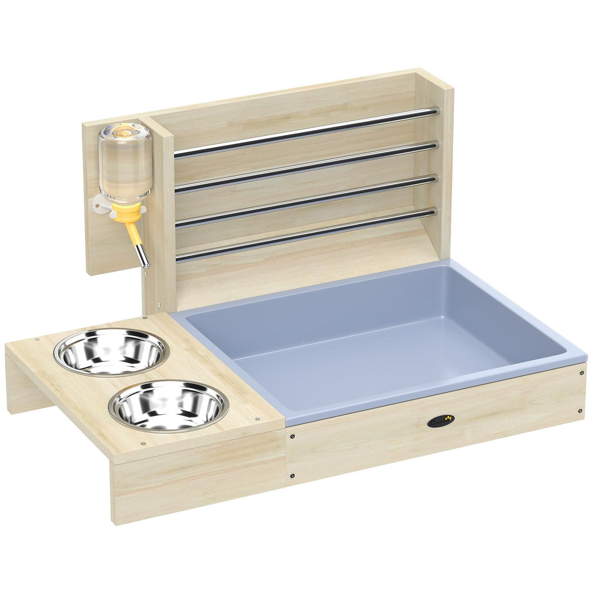 PAWHUT Station mangeoire 3 en 1 pour lapins et cochon d'Inde - râtelier à foin - bois naturel