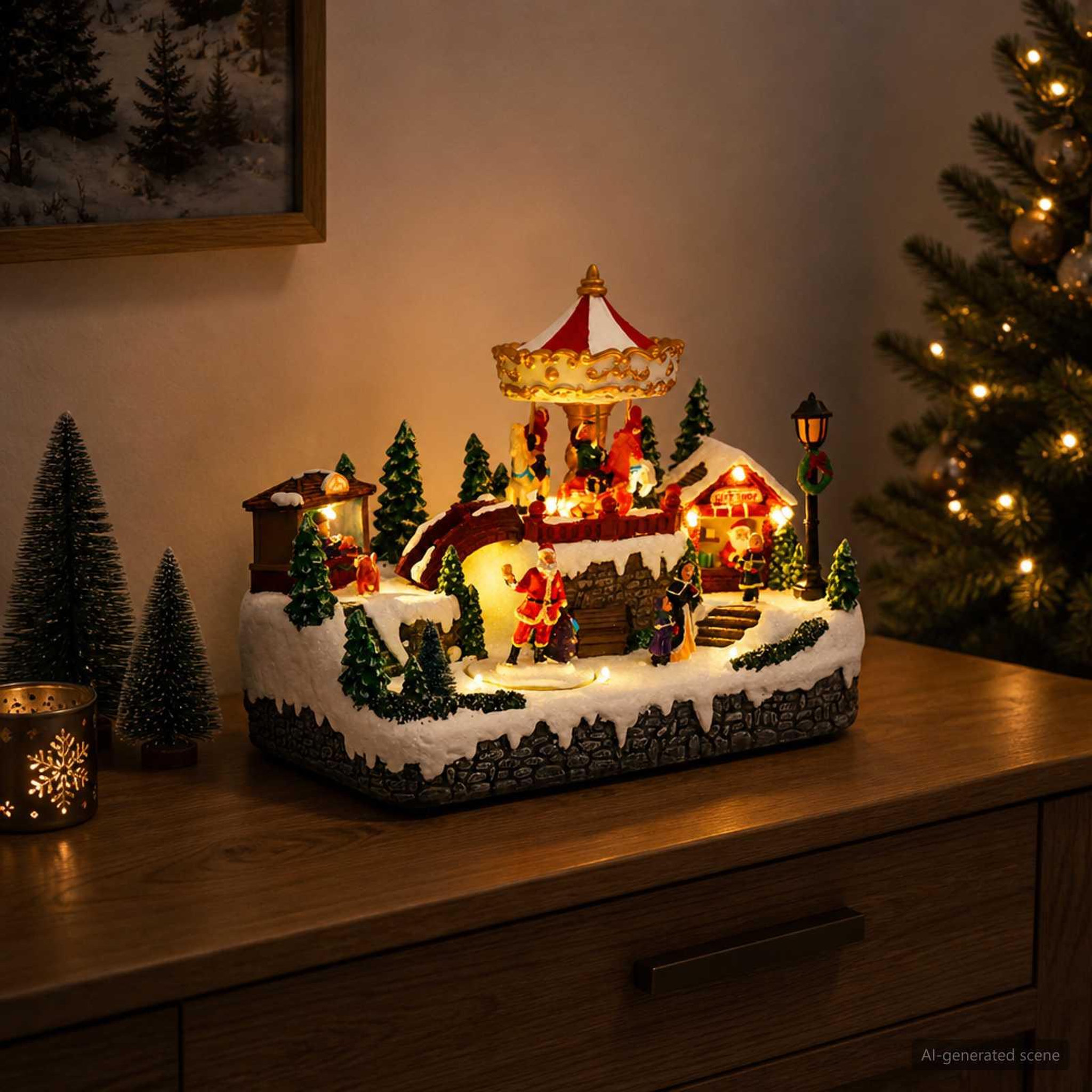 Voir la diapositive 2 : VIDAXL Scene de village de Noël avec carrousel SALO