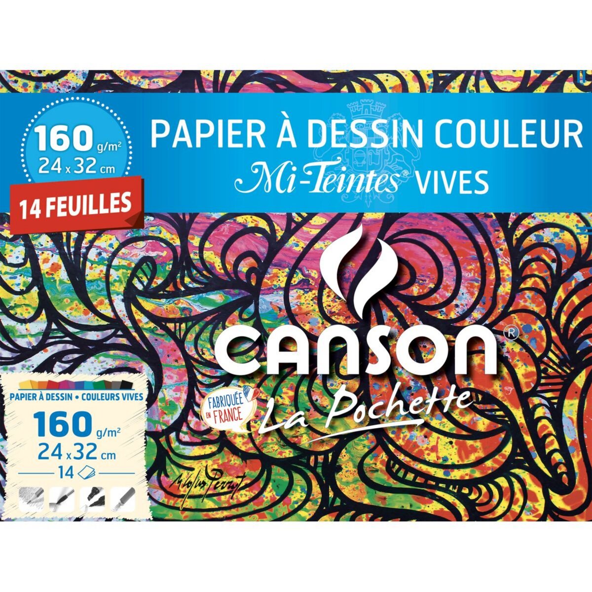 Pochette CANSON - Papier à dessin Couleurs assorties 24x32 12