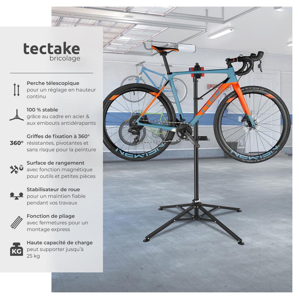 tectake Pied d'atelier vélo support de montage pliable et convient à tous les modèles courants noir