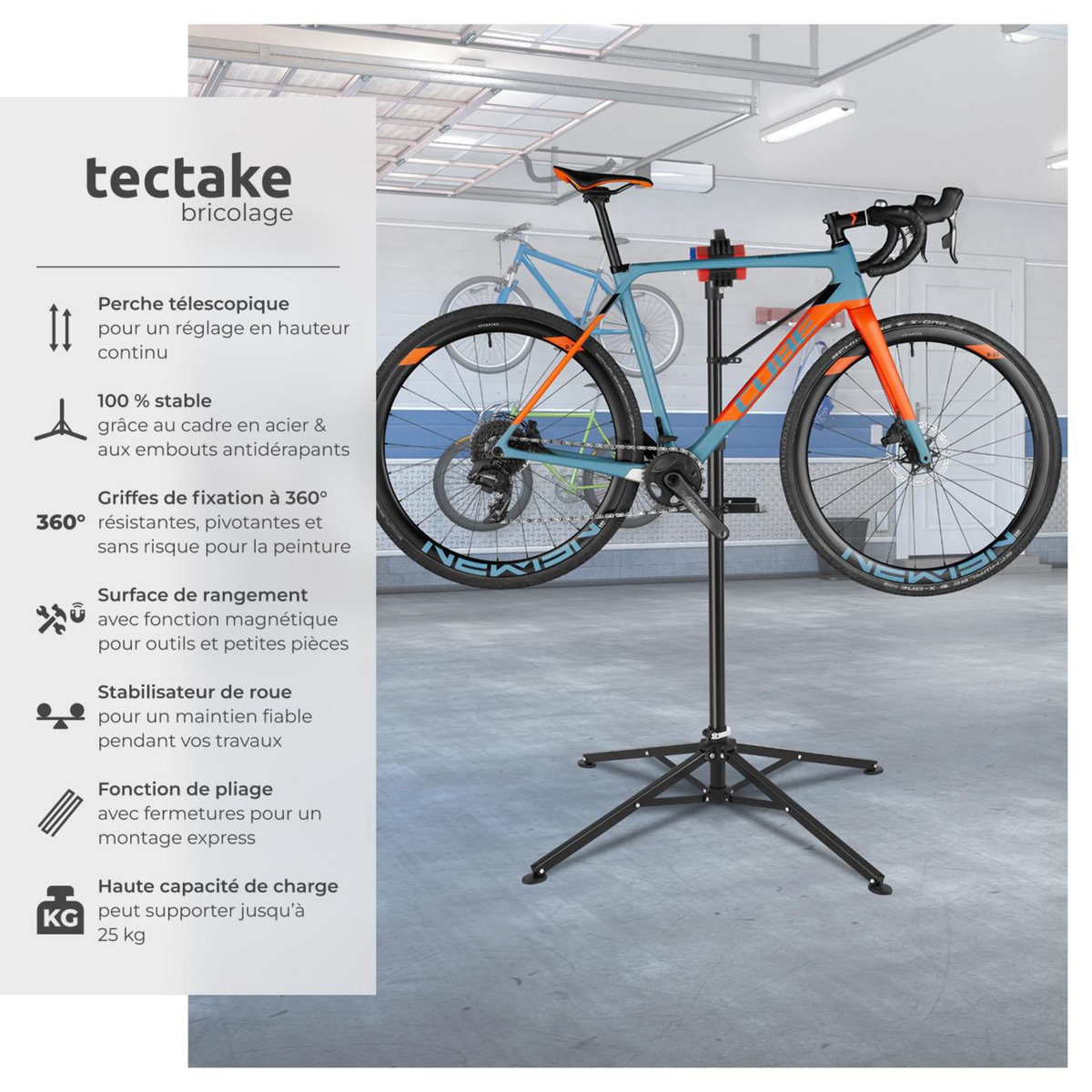 tectake Pied d'atelier vélo support de montage pliable et convient à tous les modèles courants noir