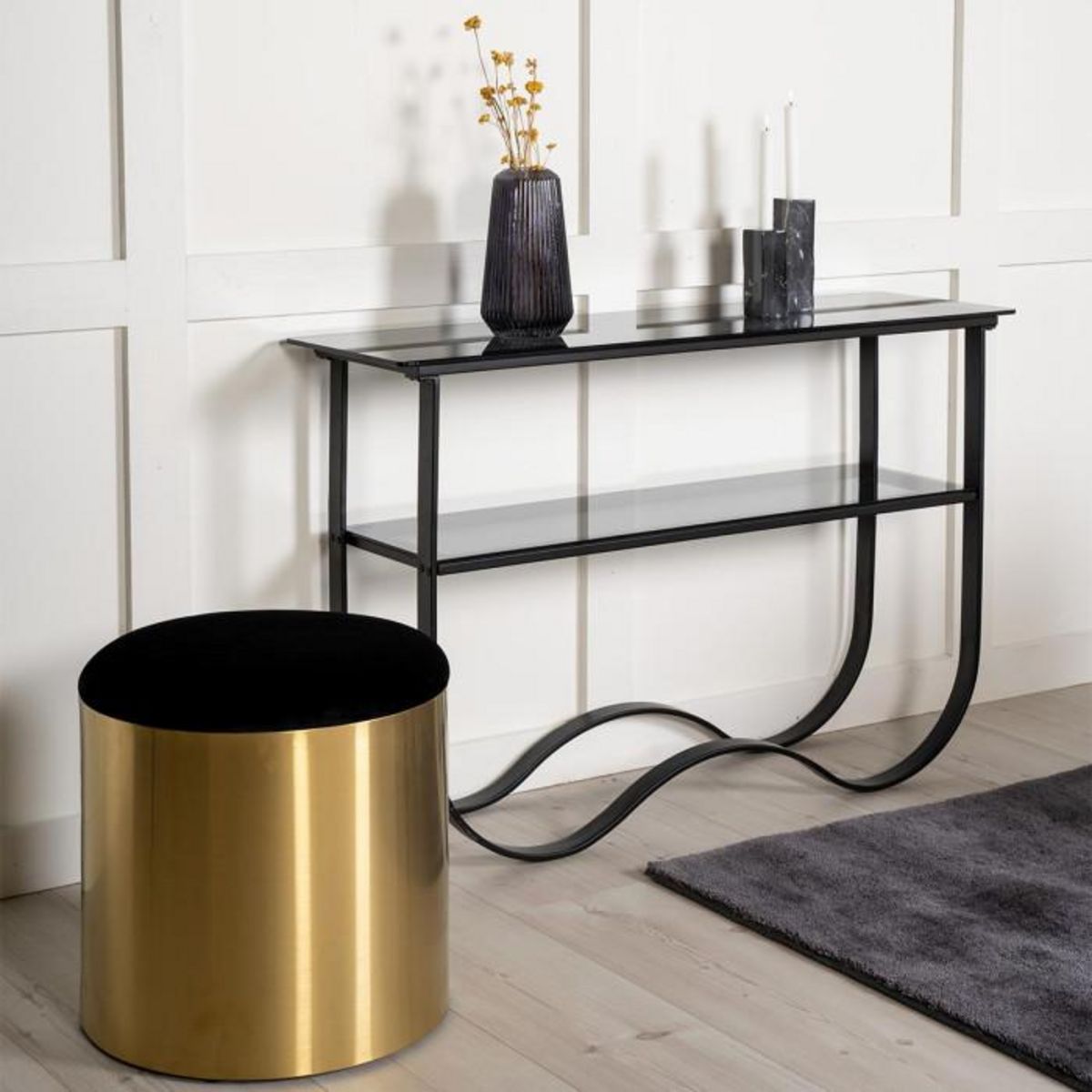 Paris Prix Console Design en Verre  Wavy  117cm Noir