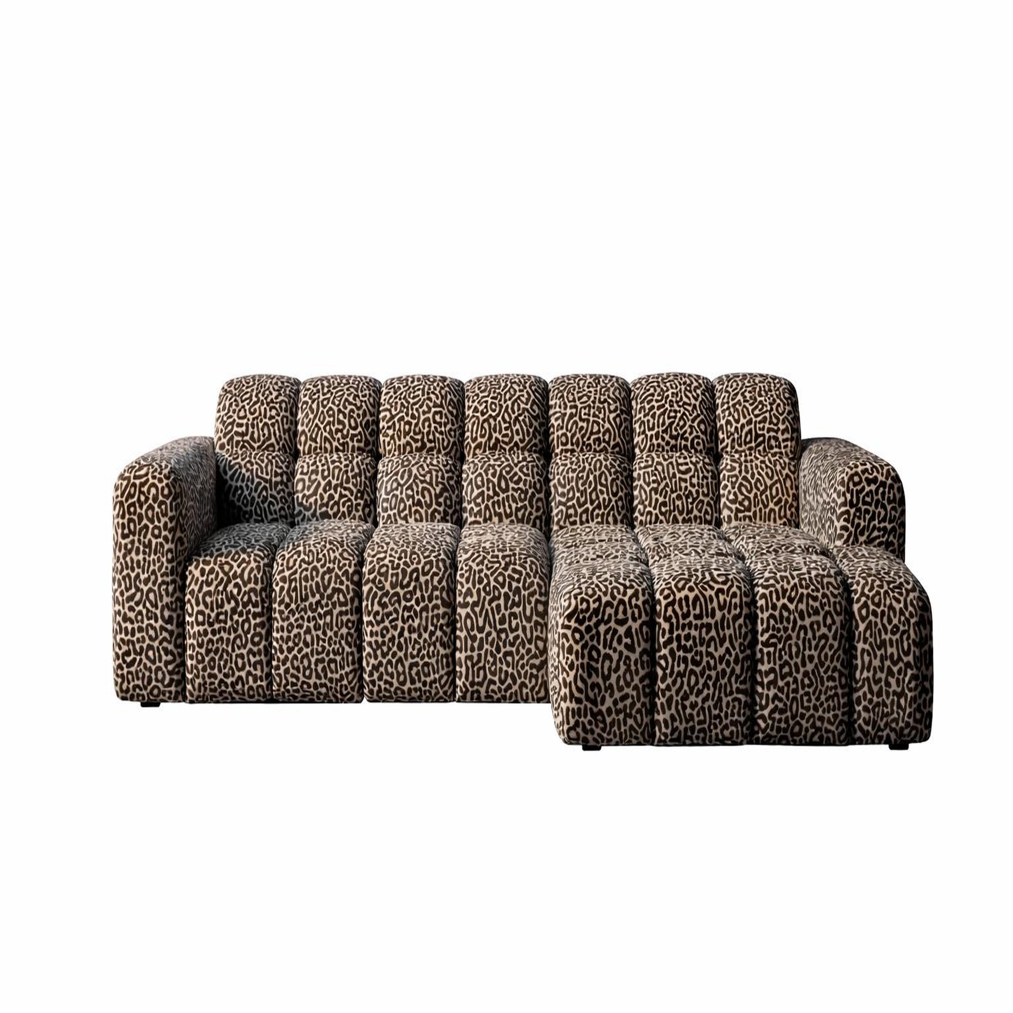 CASANOVA PARIS Alexia - canapé d'angle tissu imprimé animalier 4 places. Coloris disponibles : Blanc, Noir, Orange, Marron