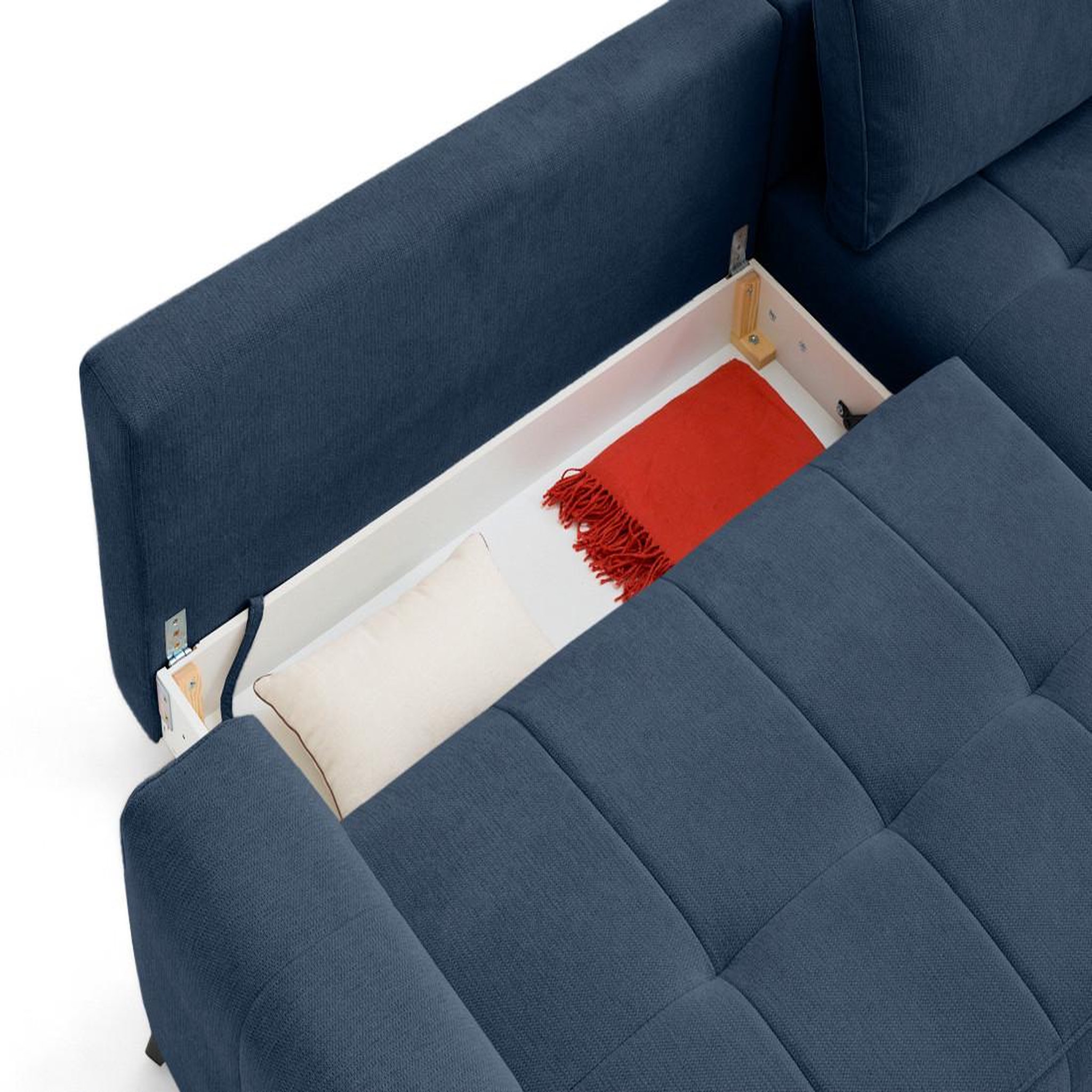 Voir la diapositive 6 : LISA DESIGN Rimini - canapé d'angle droit 4 places convertible avec coffre en tissu texturé