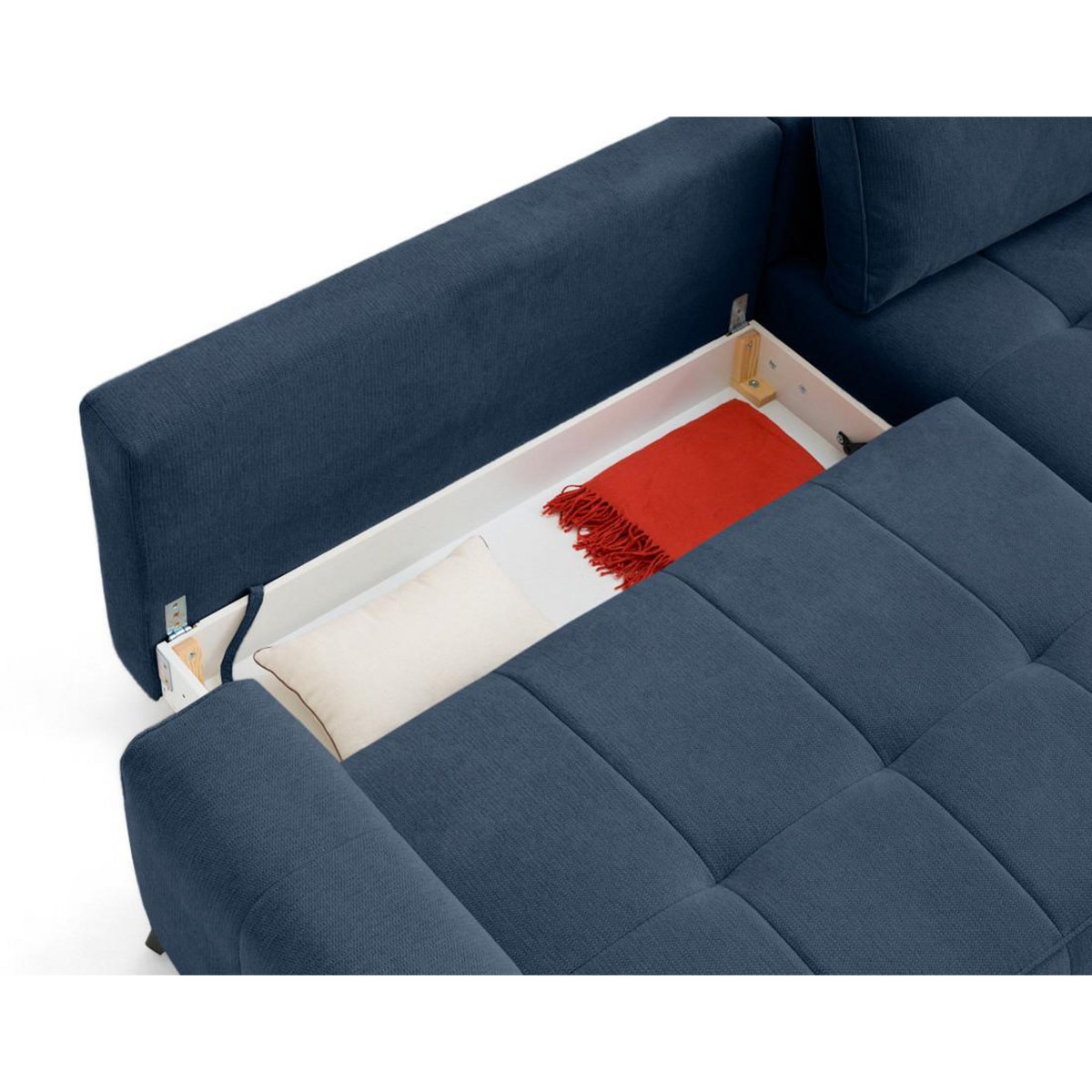 LISA DESIGN Rimini - canapé d'angle droit 4 places convertible avec coffre en tissu texturé