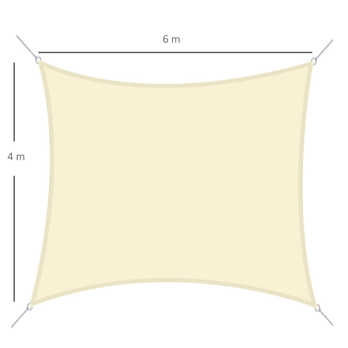 OUTSUNNY Voile d'ombrage rectangulaire 6L x 4l m polyester imperméabilisé haute densité 160 g/m² crème