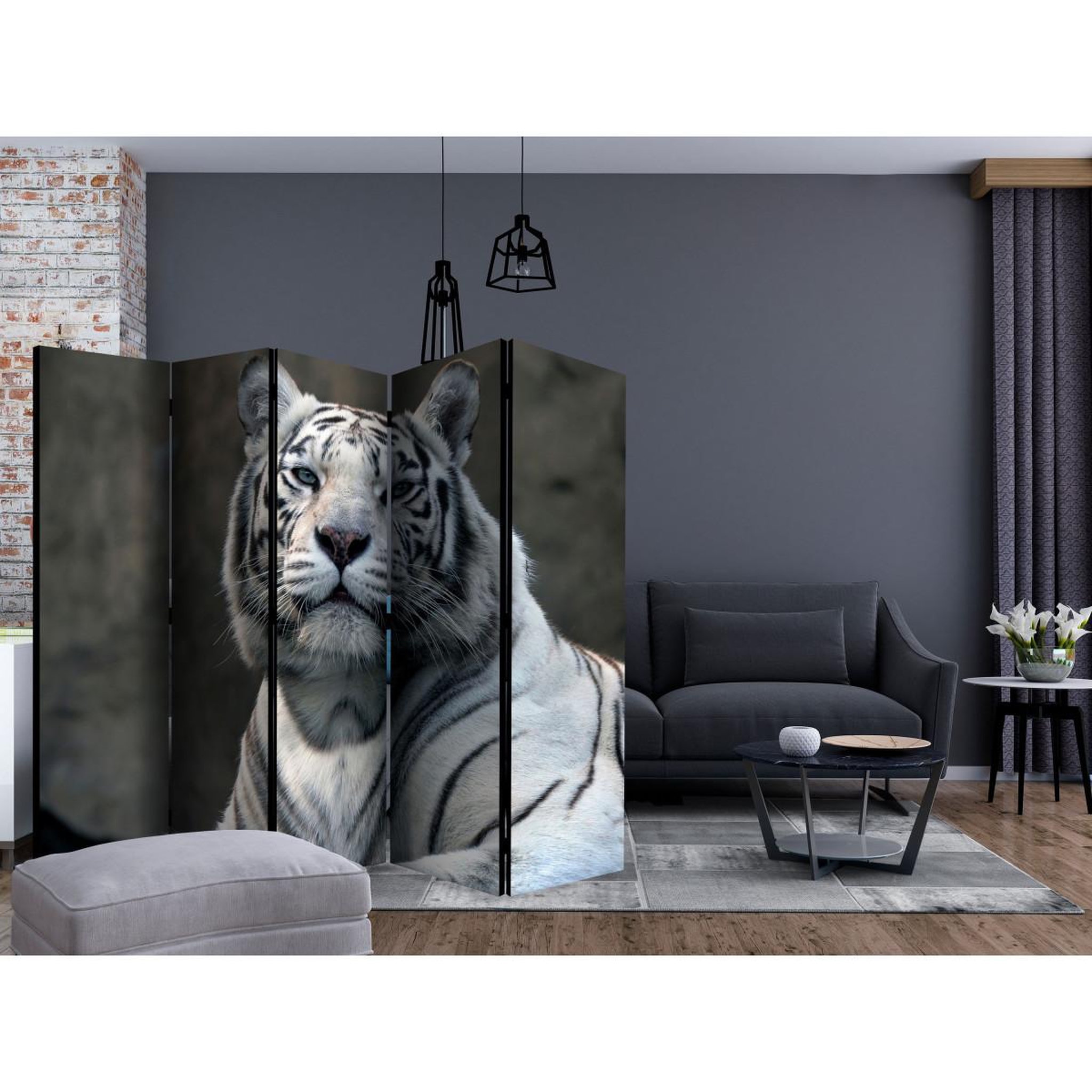 Voir la diapositive 2 : Paris Prix Paravent 5 volets  bengali tiger in zoo  172x225cm