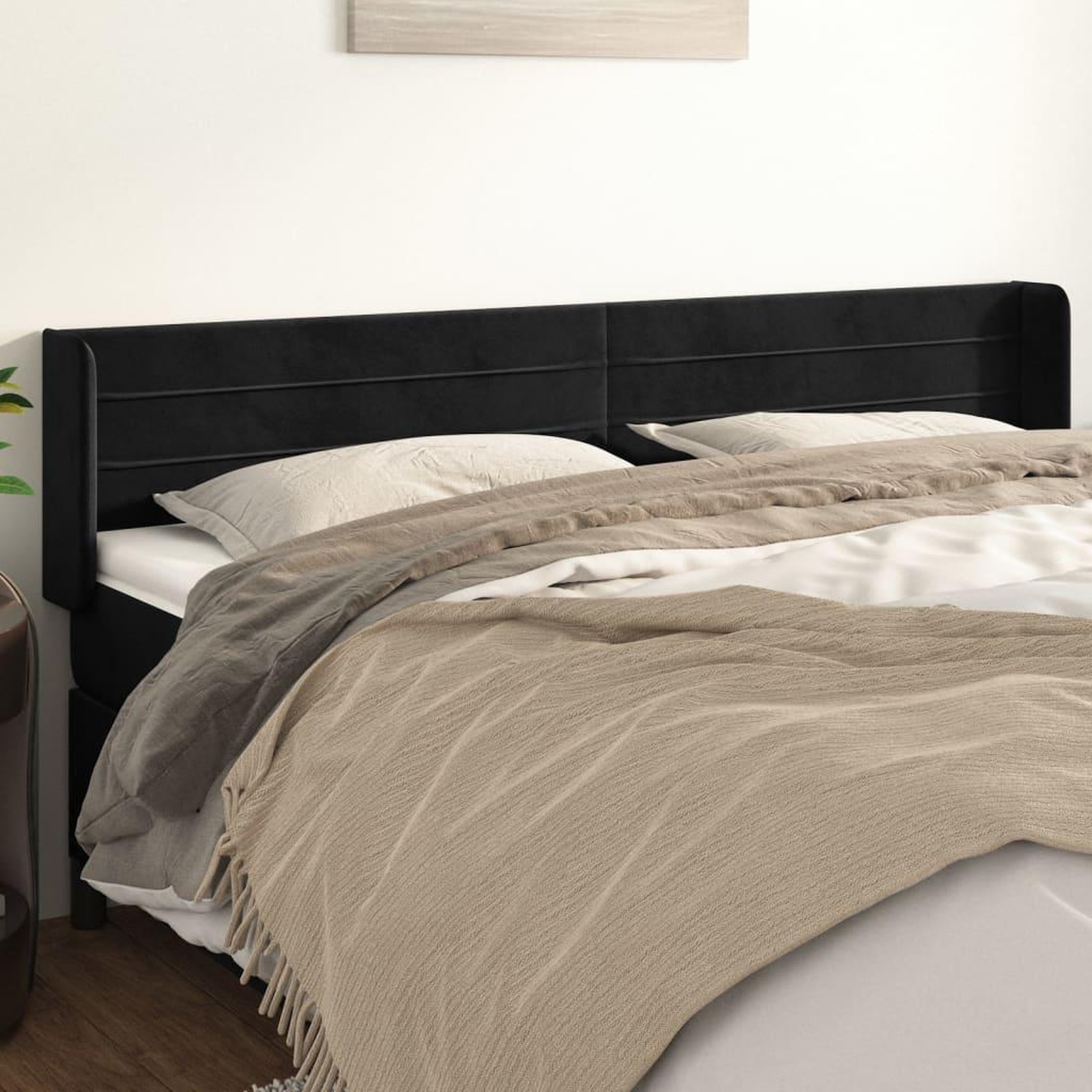 Voir la diapositive 1 : VIDAXL Tete de lit avec oreilles Noir 163x16x78/88 cm Velours