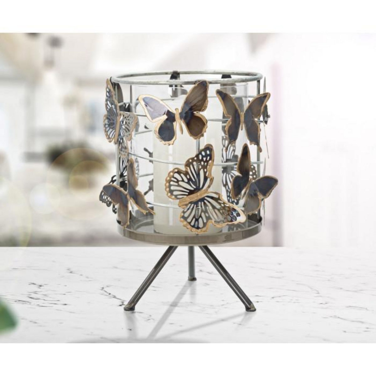 Paris Prix Photophore sur Pied en Métal  Farfalle  23cm Multicolore