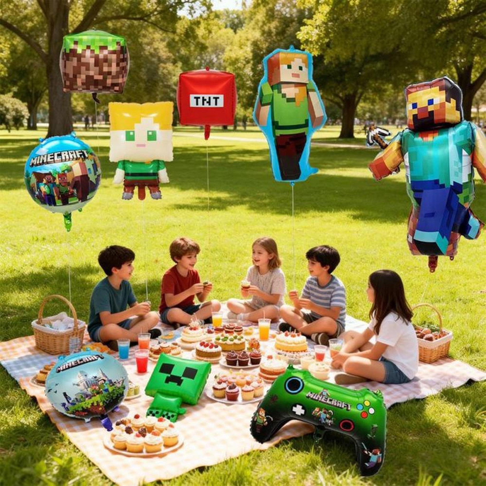 Voir la diapositive 4 : Décorations de ballons Minecraft, lot de 10 pièces pixel personnages, TNT et manette, pour anniversaire et fête enfant