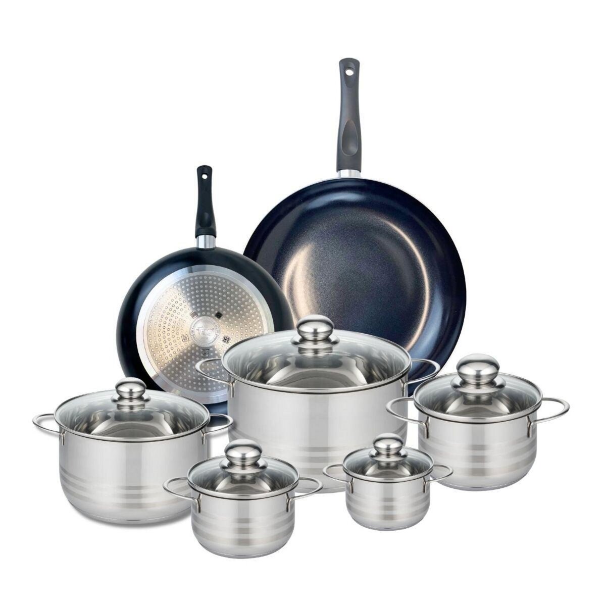 ELO Ensemble de 2 Poêles de cuisson 24 et 32 cm et 5 faitouts 12, 14, 16, 20 et 24 cm Elo Prima Brillant