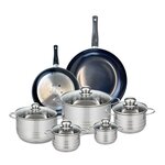 ELO Ensemble de 2 Poêles de cuisson 24 et 32 cm et 5 faitouts 12, 14, 16, 20 et 24 cm Elo Prima Brillant