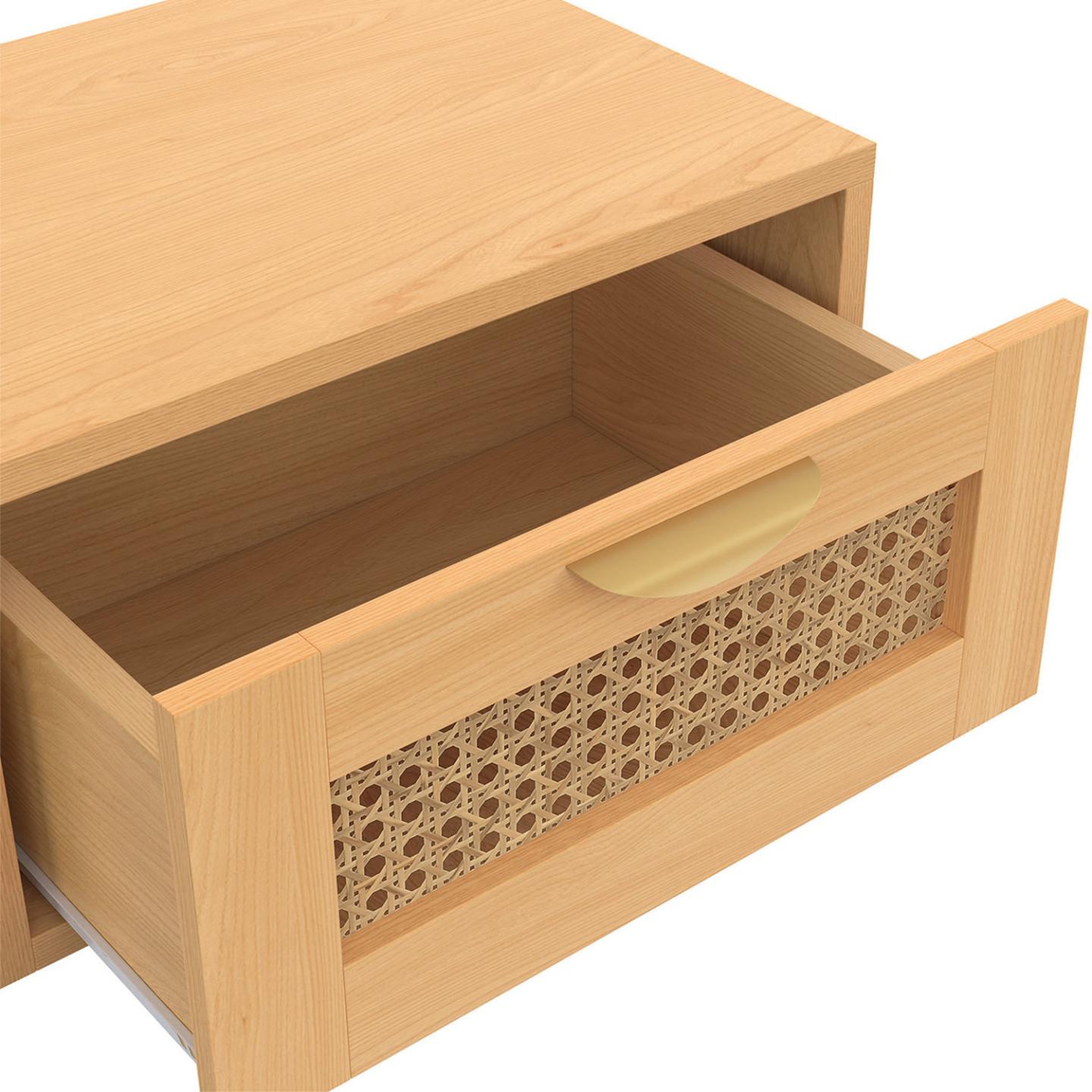Voir la diapositive 5 : ID MARKET Lot de 2 tables de chevet murales edhen 1 tiroir étagère suspendue cannage et bois