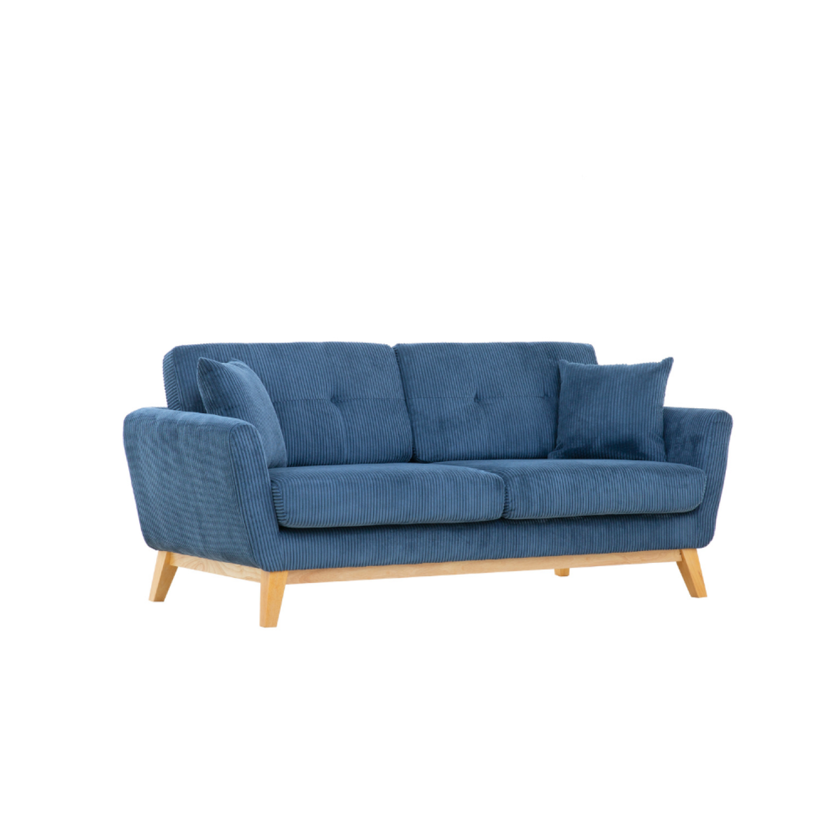 CONCEPT USINE Canapé scandinave 3 places en velours côtelé bleu HOGA