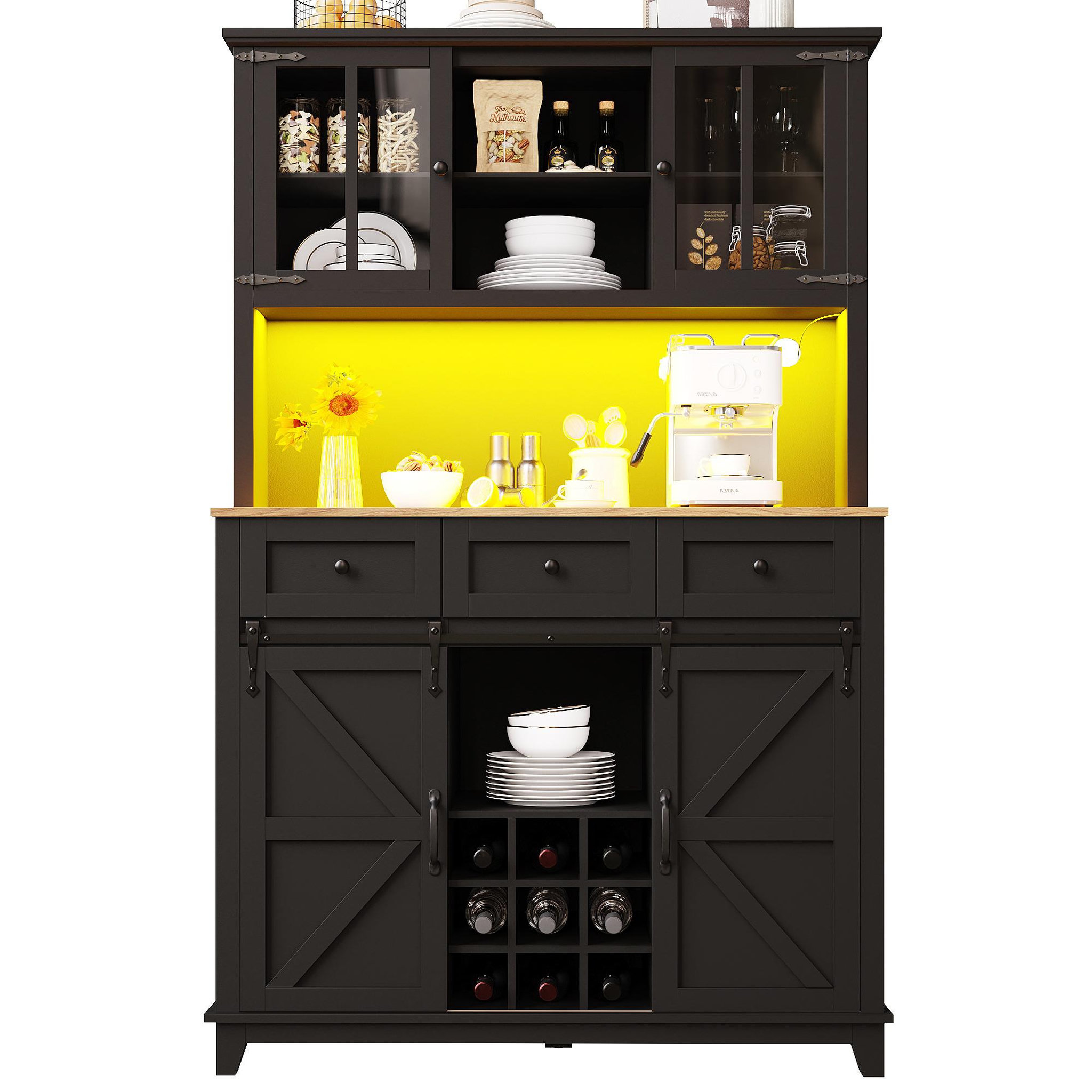 MERAX Buffet de cuisine 4 portes 3 tiroirs. Coloris disponibles : Blanc, Noir