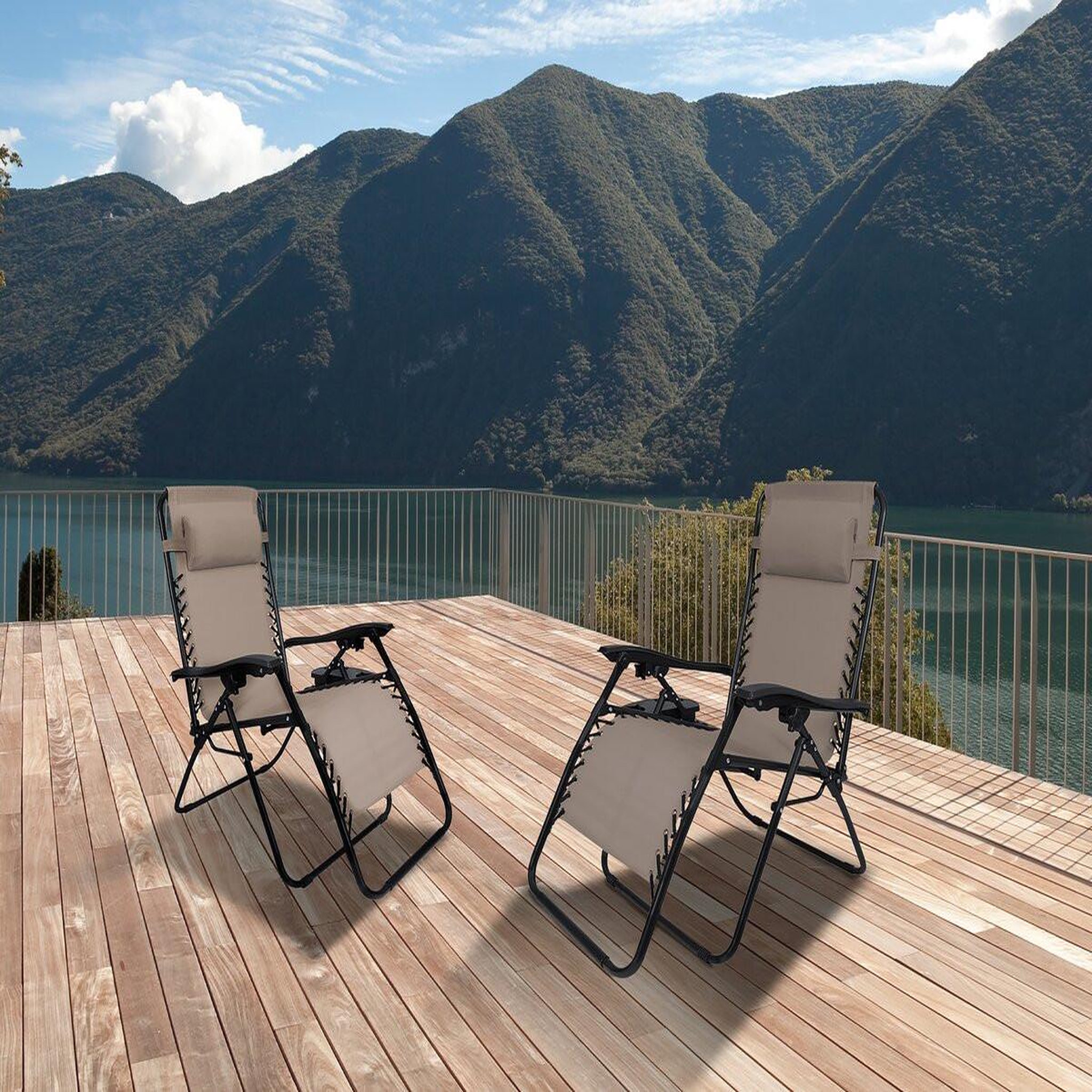 Voir la diapositive 2 : Habitat et Jardin Lot de 2 fauteuils de jardin inclinable zéro gravité  sintra  - taupe