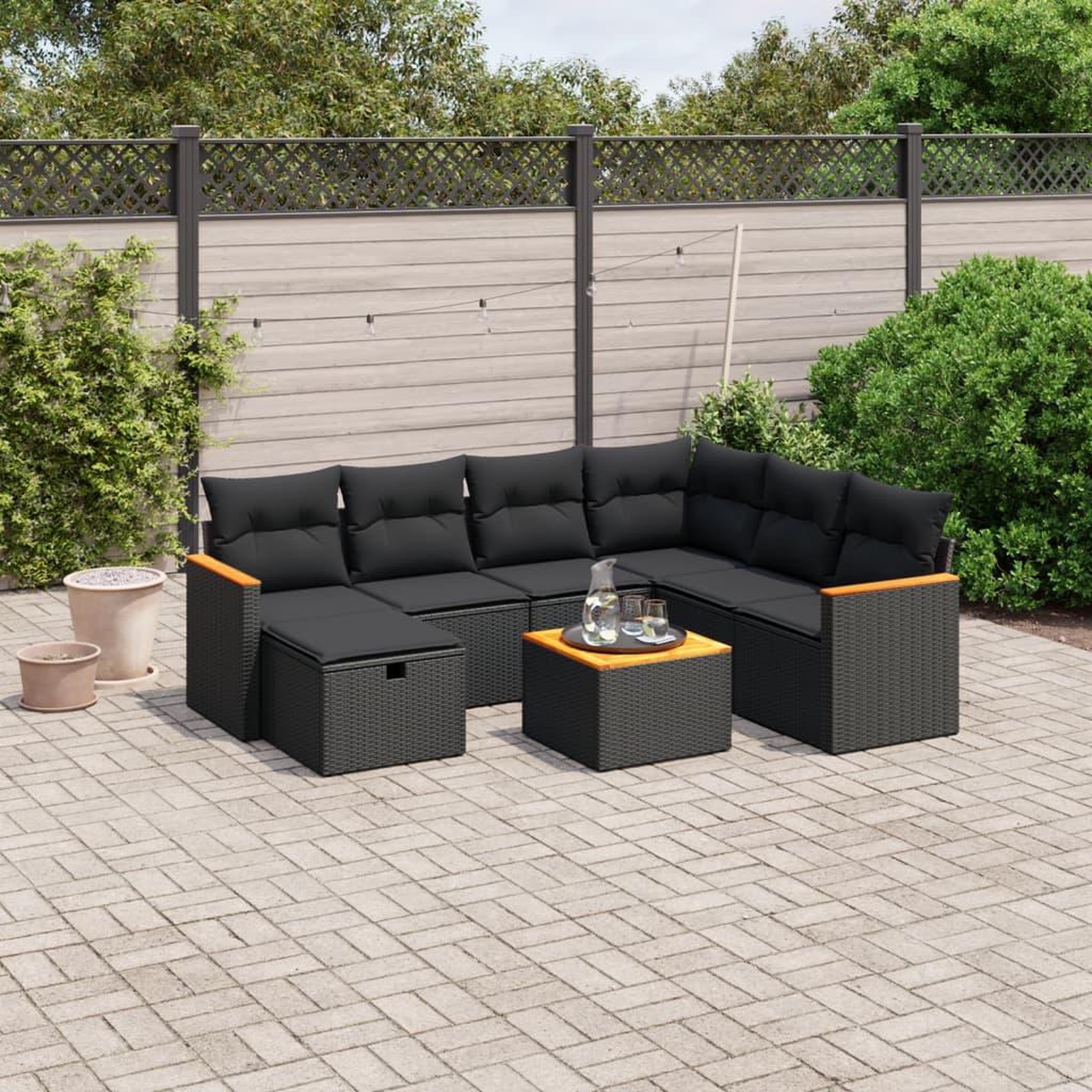 VIDAXL Salon de jardin 8 pcs avec coussins noir resine tressee