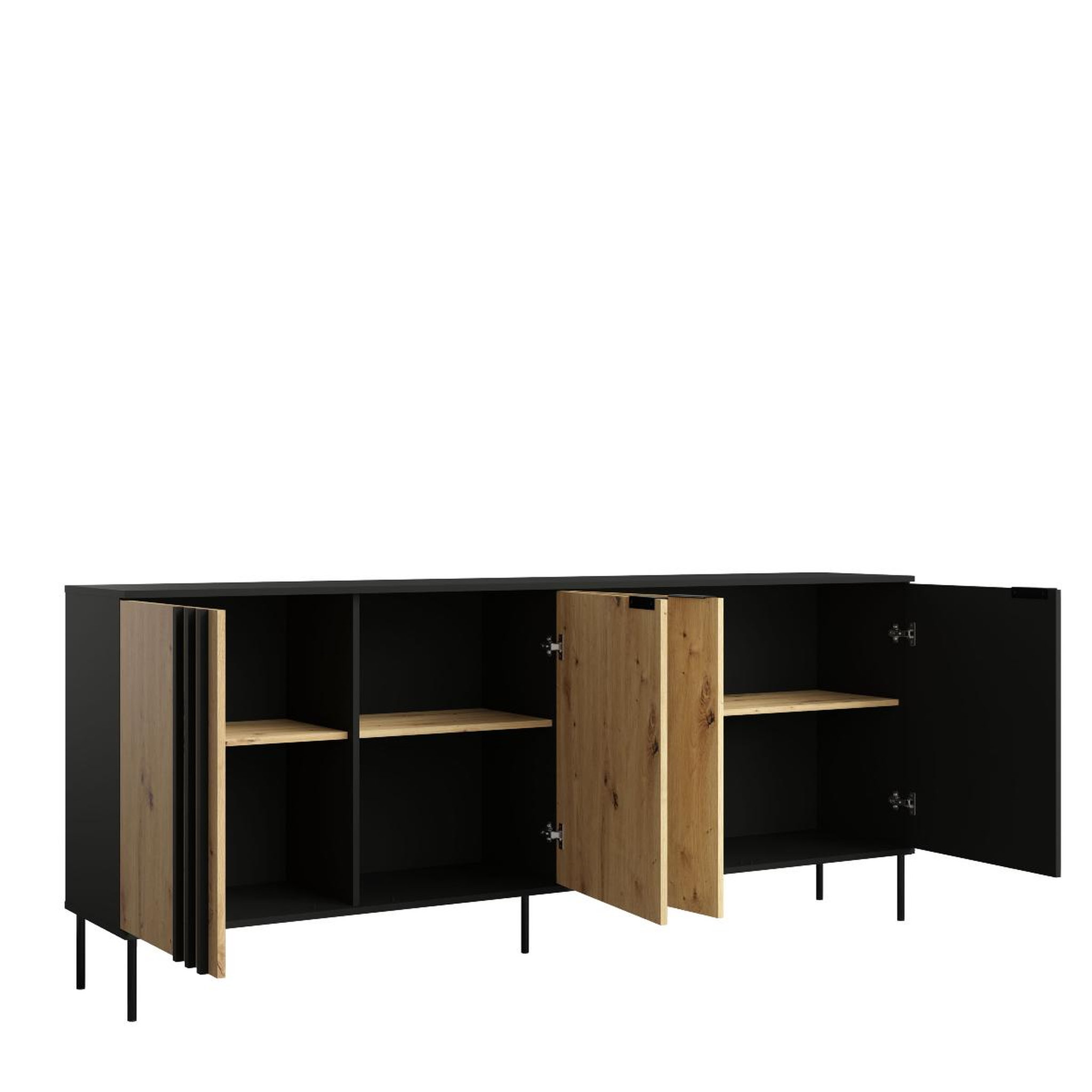 Voir la diapositive 3 : JLC KREATION Buffet bas moderne 4 portes noir et bois irina