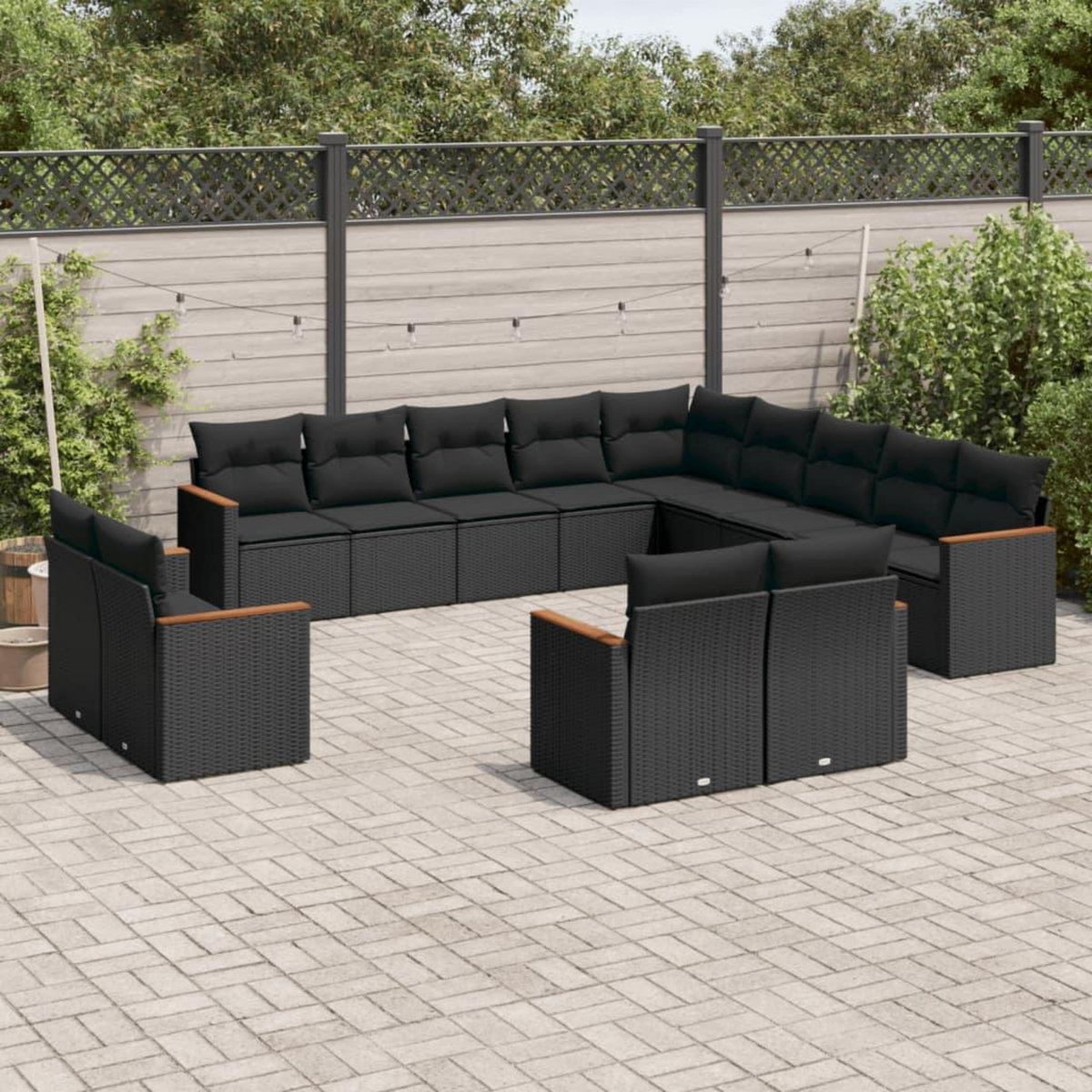 VIDAXL Salon de jardin avec coussins 13 pcs noir resine tressee