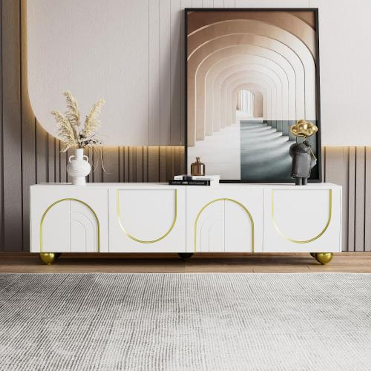 MERAX Meuble tv blanc 170 cm panneau de particules