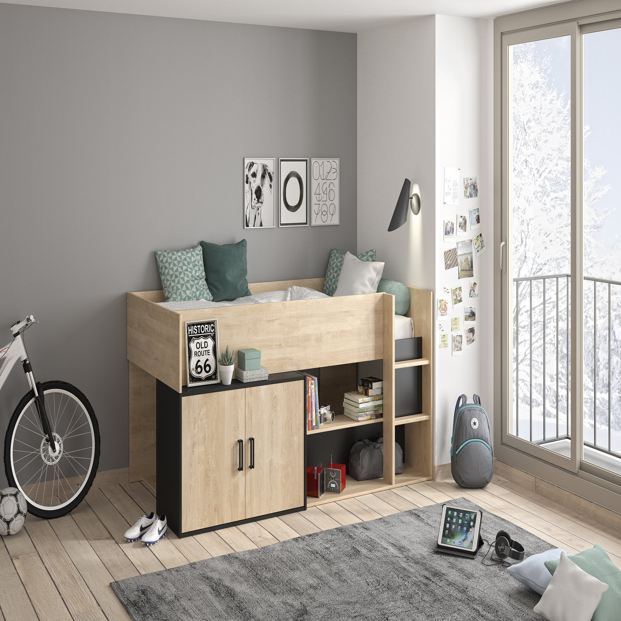 Voir la diapositive 4 : Lit combiné 90x200cm avec rangements CLEVELAND