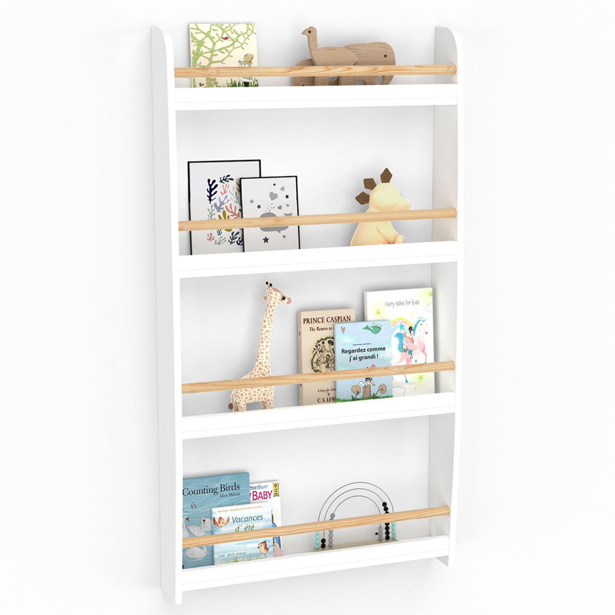 ID MARKET Bibliothèque murale enfant paulette 4 étagères blanc et bois