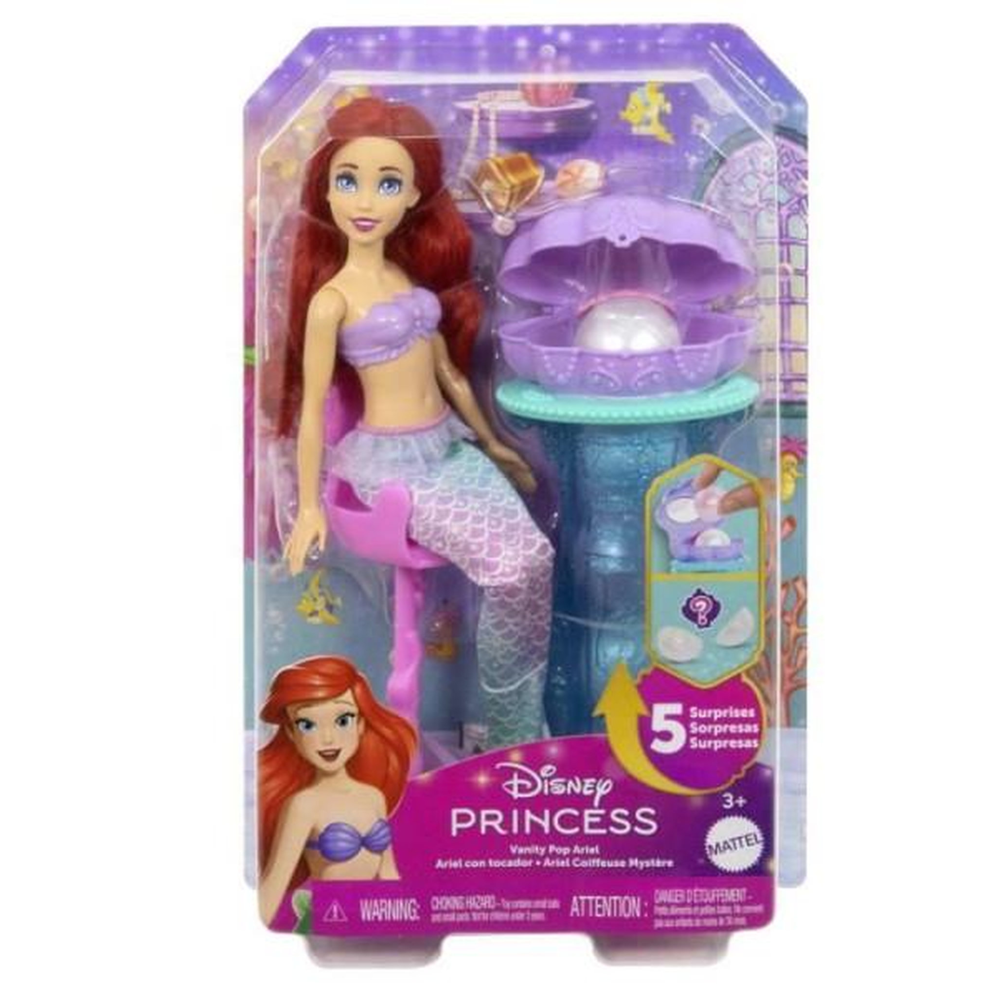 Voir la diapositive 2 : DISNEY PRINCESS Princesses Disney-Ariel Secrets De Perle-Coffret Poupée Et 5 Surprises - 3ans +- JBF86