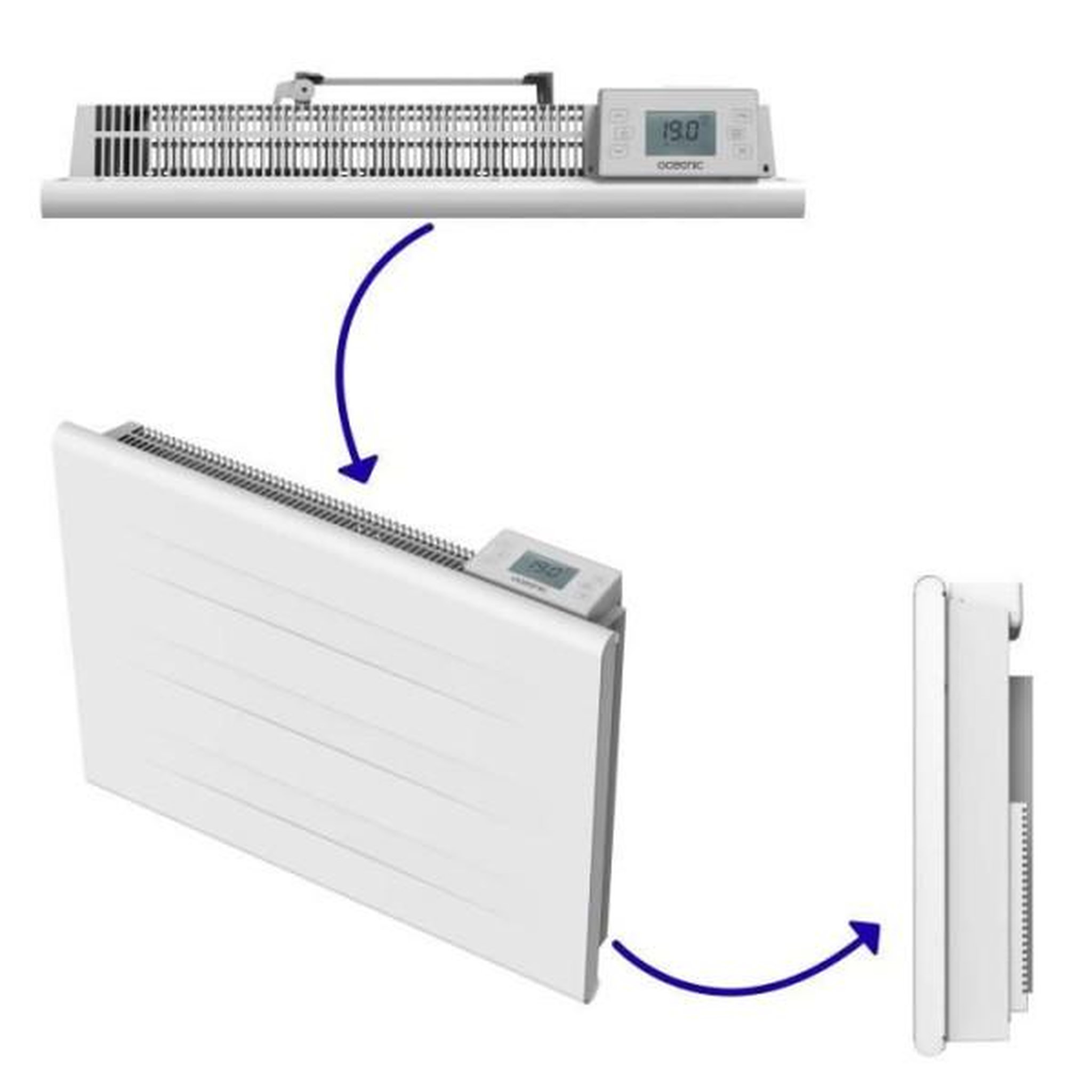 Voir la diapositive 4 : OCEANIC Radiateur  électrique fixe a inertie seche - double coeur de chauffe - 1000 w - oceanic - blanc mat -nf
