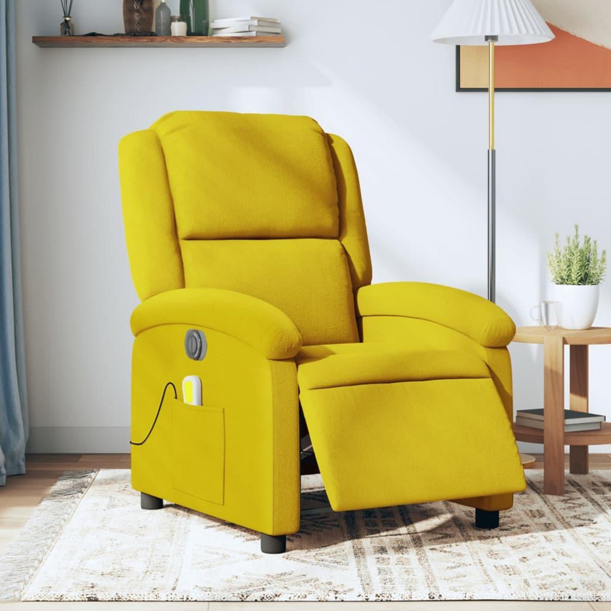 VIDAXL Fauteuil inclinable de massage electrique jaune velours
