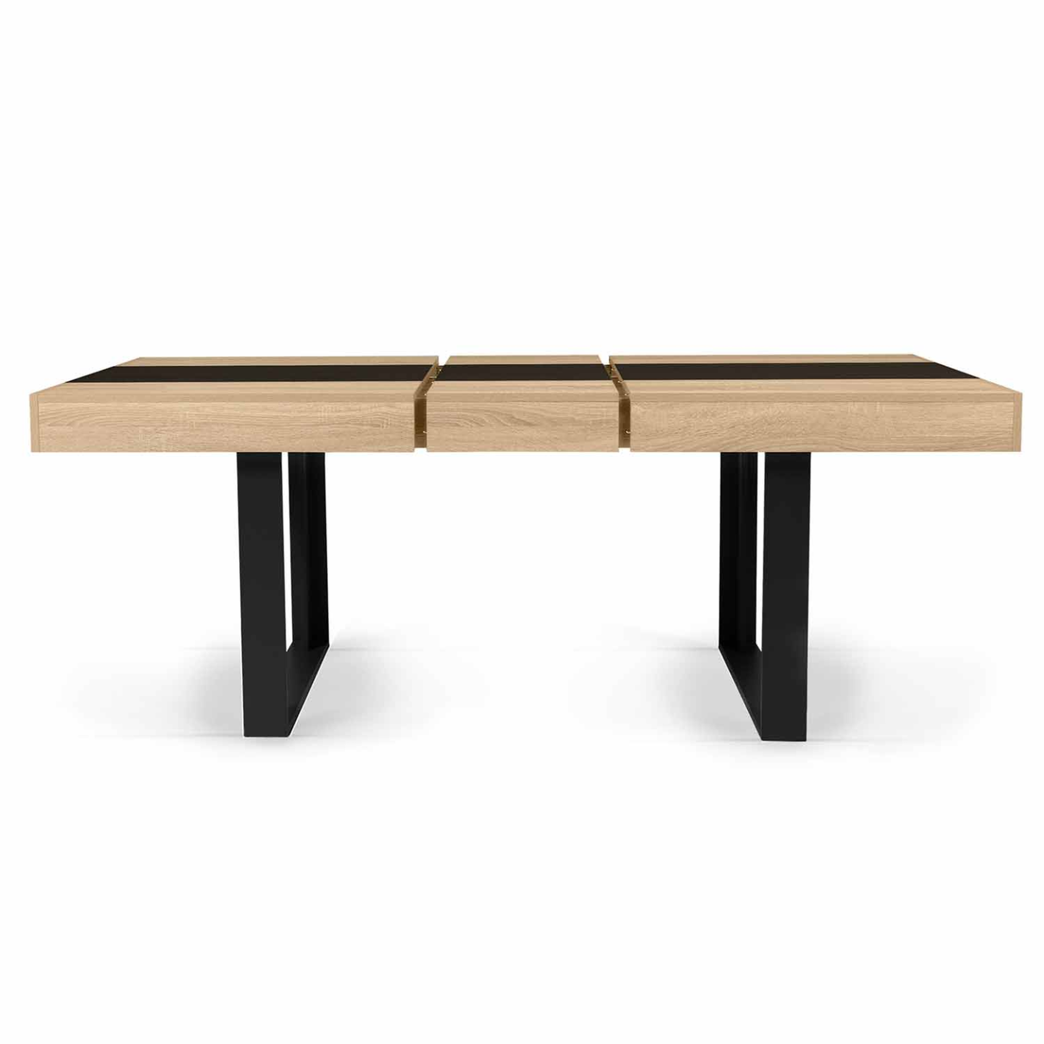 Voir la diapositive 3 : ID MARKET Table à manger extensible rectangle phoenix 4-8 personnes bois et noir bande centrale noire 160-200 cm