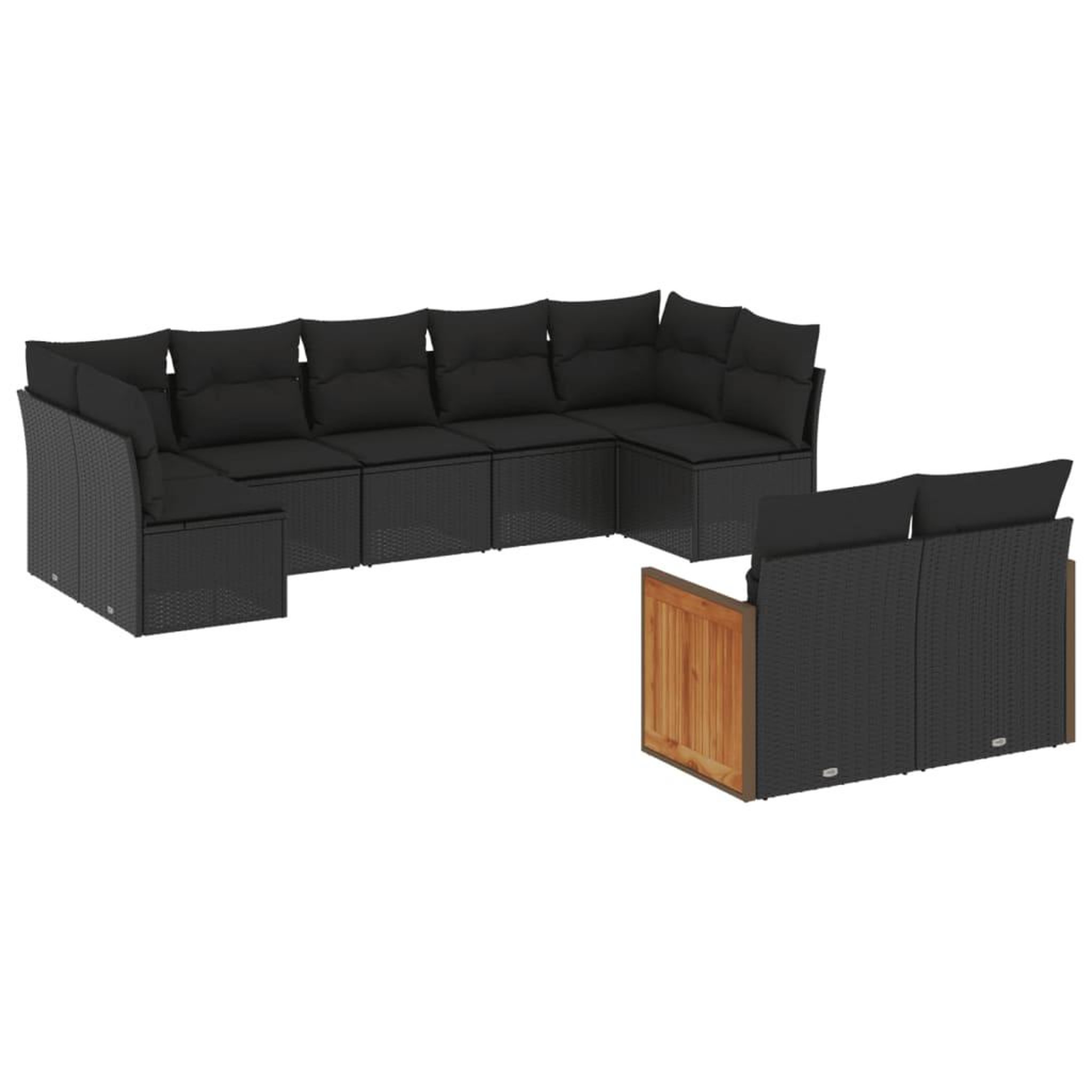 Voir la diapositive 2 : VIDAXL Salon de jardin 9 pcs avec coussins noir resine tressee